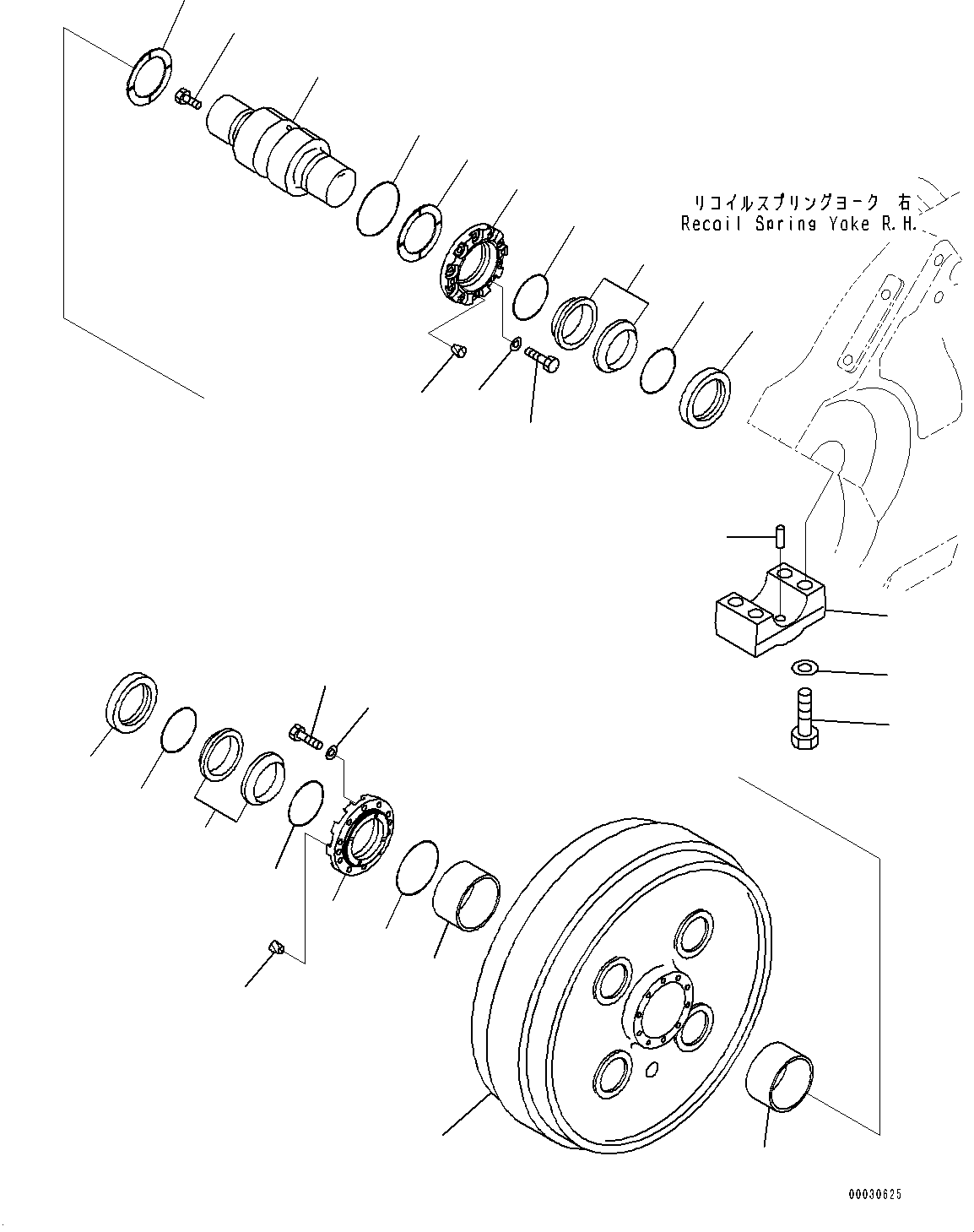Komatsu parts book diagram for D475A-8E0 S/N 51001-UP: TRACK FRAME, FRONT IDLER, R.H.(#50029-)