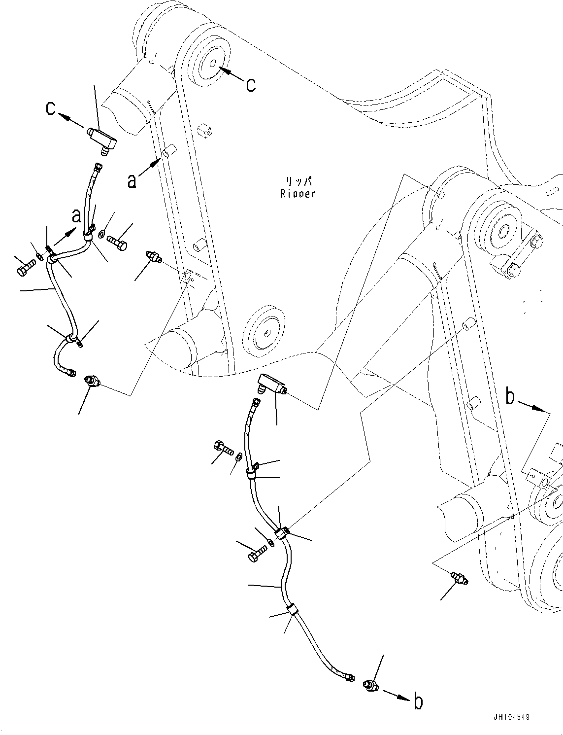 Komatsu parts book diagram for D475A-8E0 S/N 51001-UP: RIPPER, REMOTE GREASE PIPING (VARIABLE DIGGING ANGLE MULTI TYPE)(#50001-)