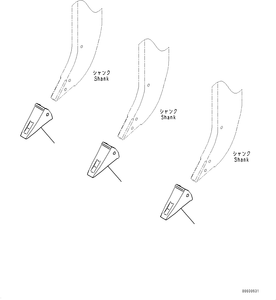 Komatsu parts book diagram for D475A-8E0 S/N 51001-UP: RIPPER POINT, (RED COLOR, SYMMETRICAL SHAPE, MULTI-SHANK RIPPER)(#50001-)