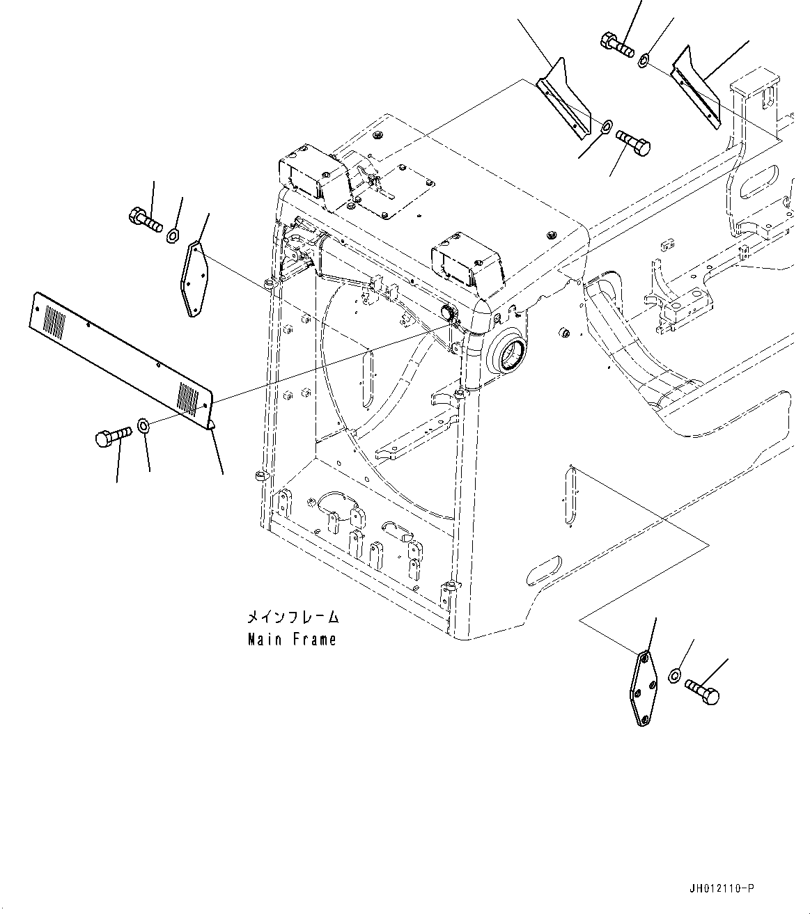 Komatsu parts book diagram for D155AX-8E0 S/N 110001-UP: RADIATOR GUARD RELATED PARTS, SIDE COVER(#110001-)