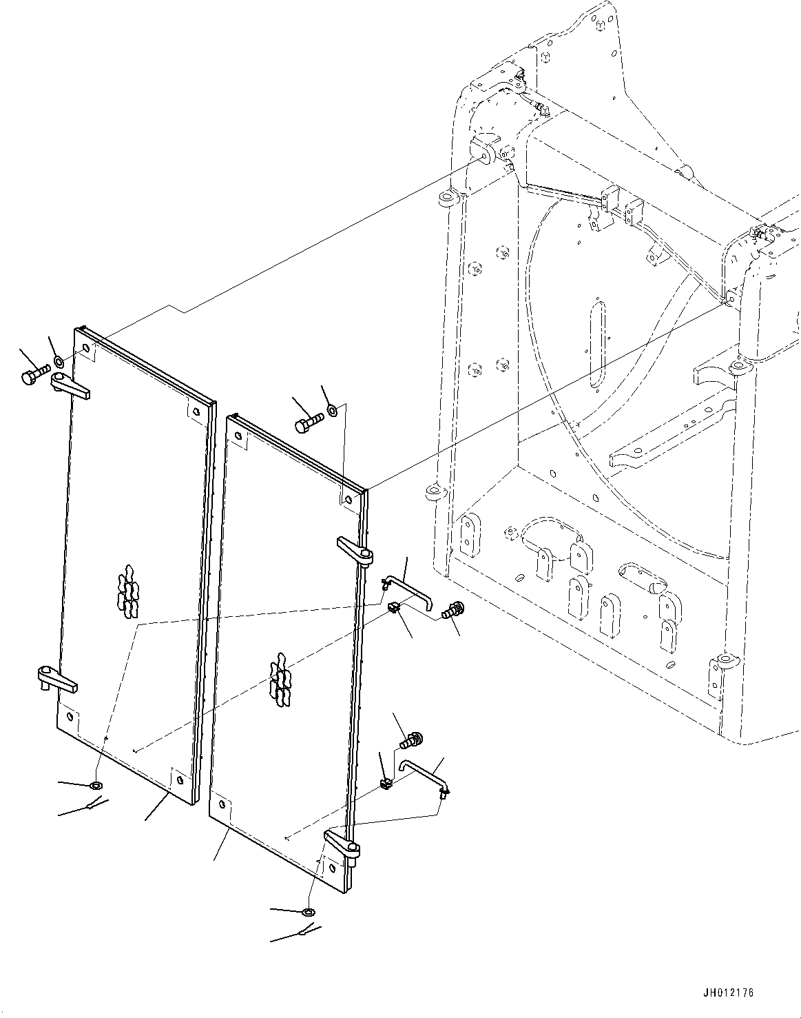 Komatsu parts book diagram for D155AX-8E0 S/N 110001-UP: RADIATOR MASK, (#100001-)