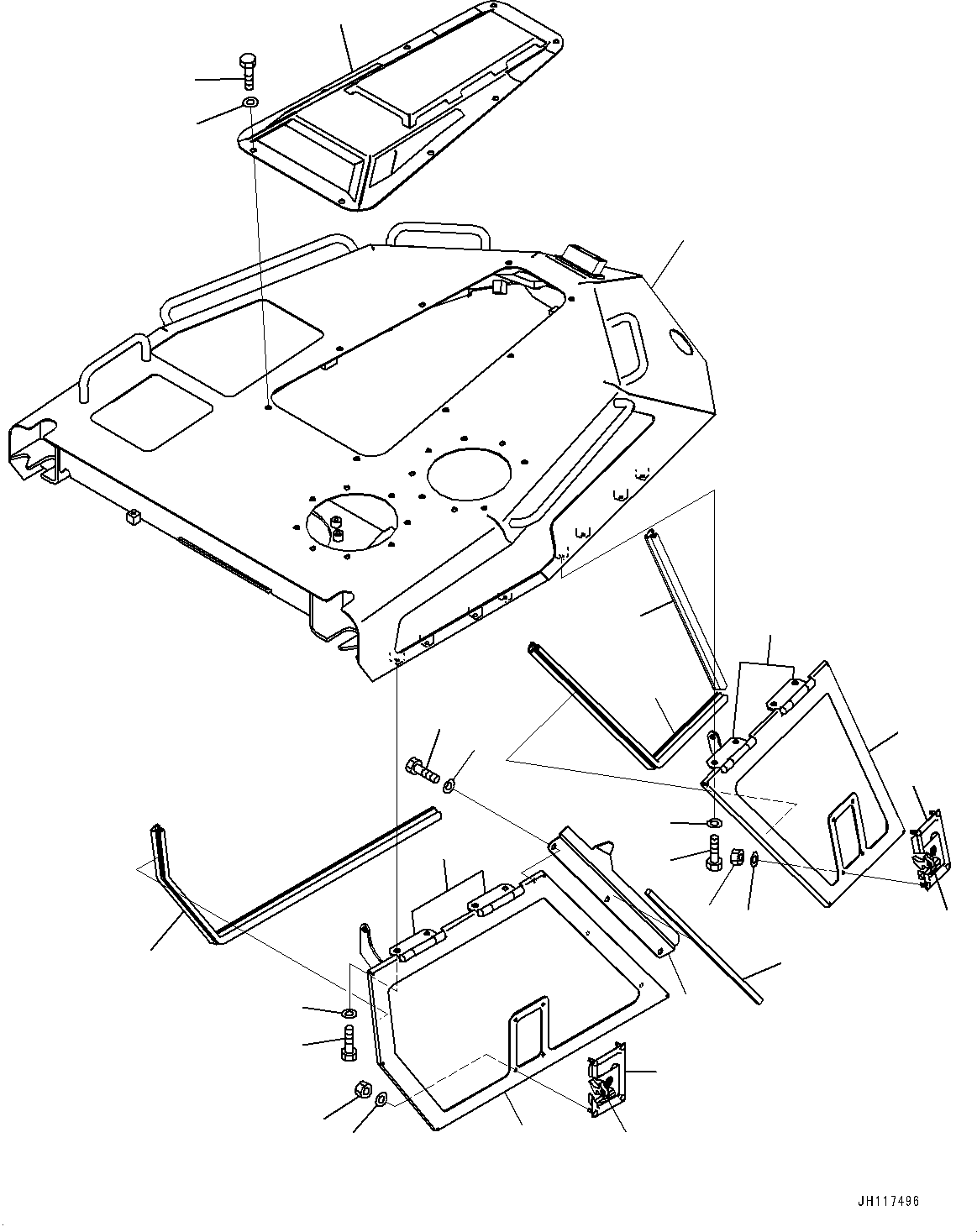Komatsu parts book diagram for D155AX-8E0 S/N 110001-UP: ENGINE HOOD AND SIDE COVER GROUP, SIDE COVER TOP, L.H.(#100812-)