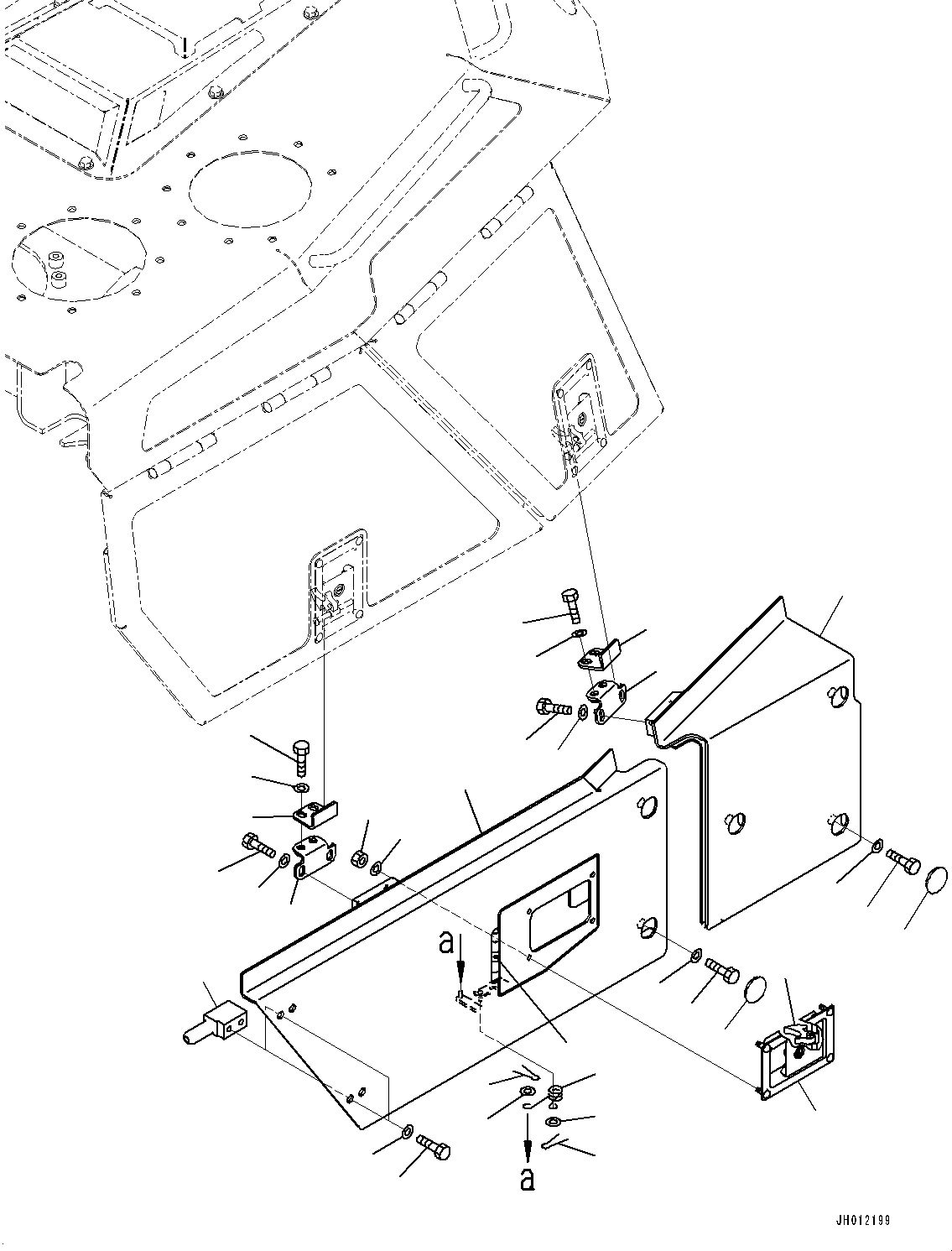 Komatsu parts book diagram for D155AX-8E0 S/N 110001-UP: ENGINE HOOD AND SIDE COVER GROUP, SIDE COVER BOTTOM, L.H.(#100739-)