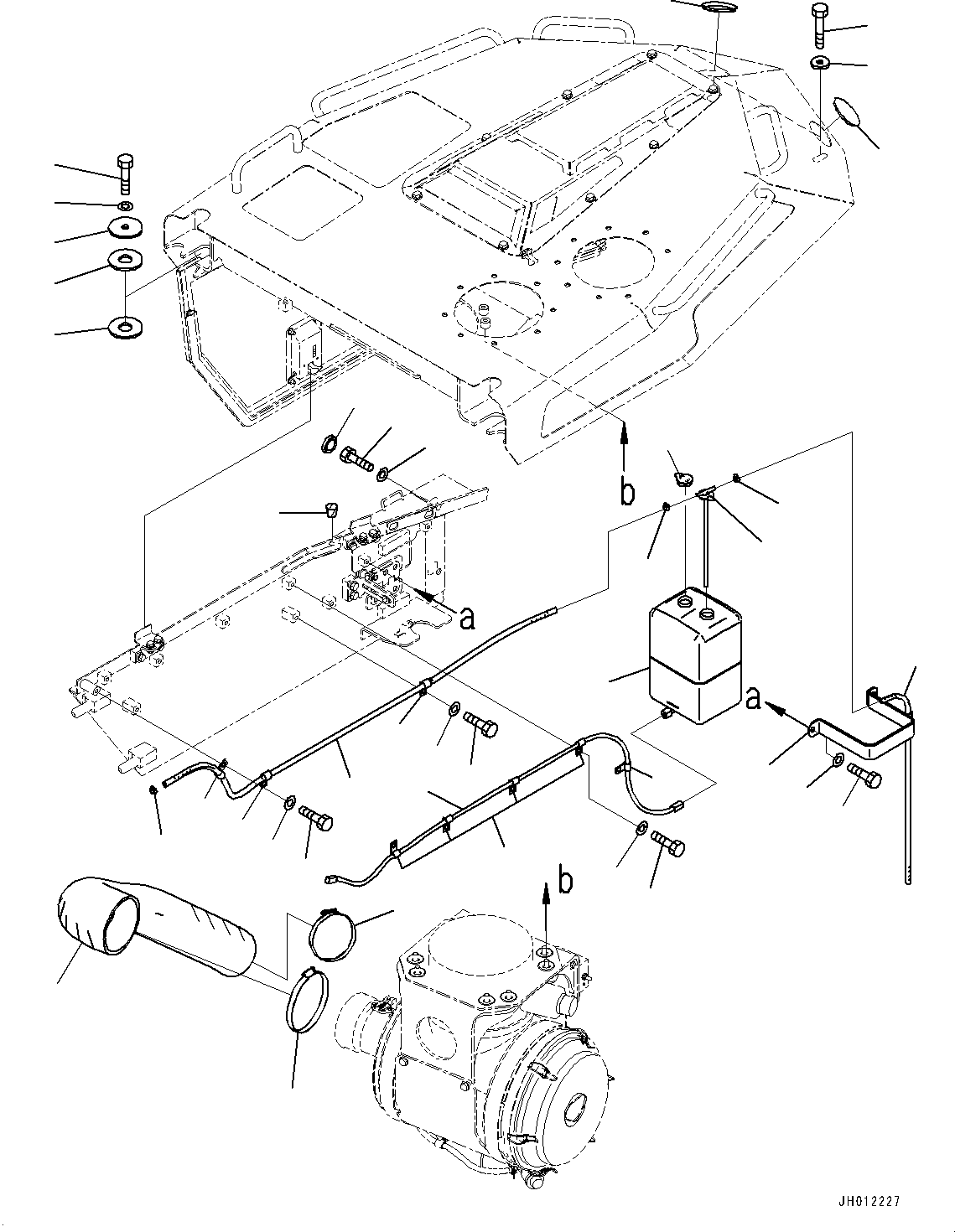 Komatsu parts book diagram for D155AX-8E0 S/N 110001-UP: ENGINE HOOD AND SIDE COVER GROUP, RESERVOIR TANK AND PIPING(#100739-)