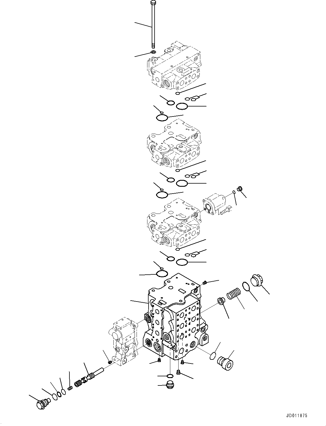 Komatsu parts book diagram for D155AX-8E0 S/N 110001-UP: FENDER, CONTROL VALVE, 6-SPOOL (1/10)(#100001-)