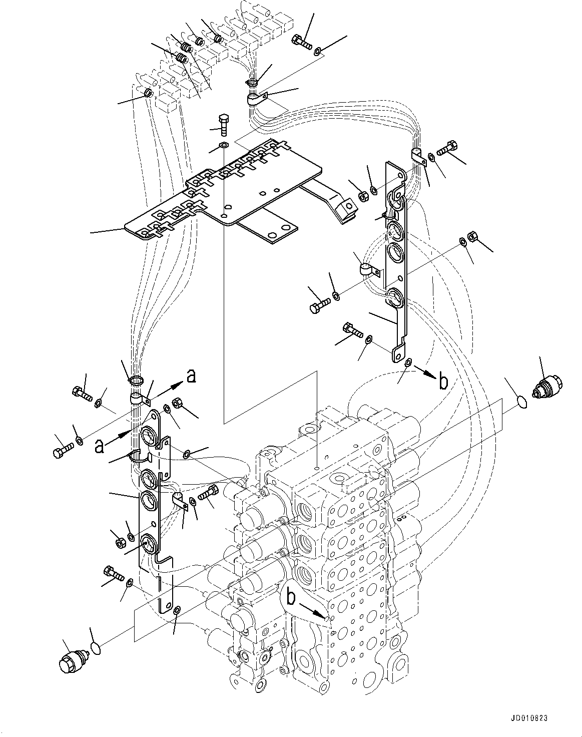 Komatsu parts book diagram for D155AX-8E0 S/N 110001-UP: FENDER, CONTROL VALVE, 6-SPOOL (10/10)(#100001-)