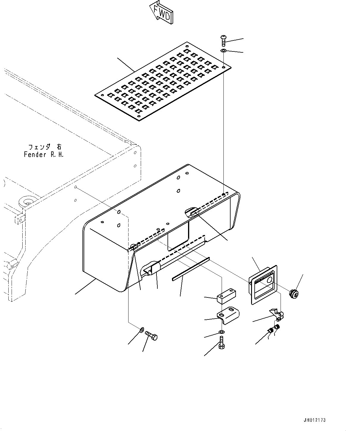 Komatsu parts book diagram for D155AX-8E0 S/N 110001-UP: FENDER, TOOL BOX(#100001-)