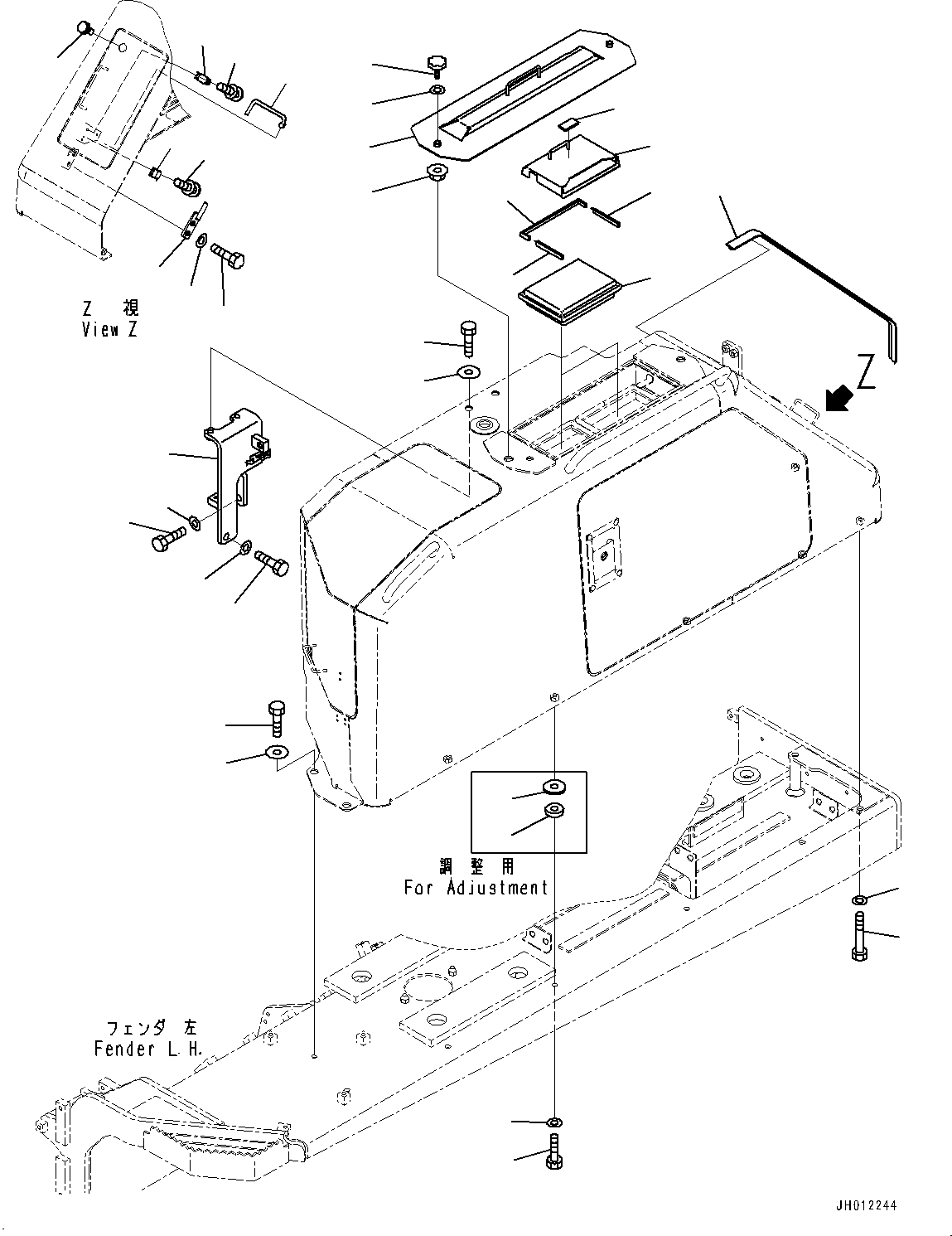 Komatsu parts book diagram for D155AX-8E0 S/N 110001-UP: FENDER RELATED PARTS, FILTER COVER(#100001-)