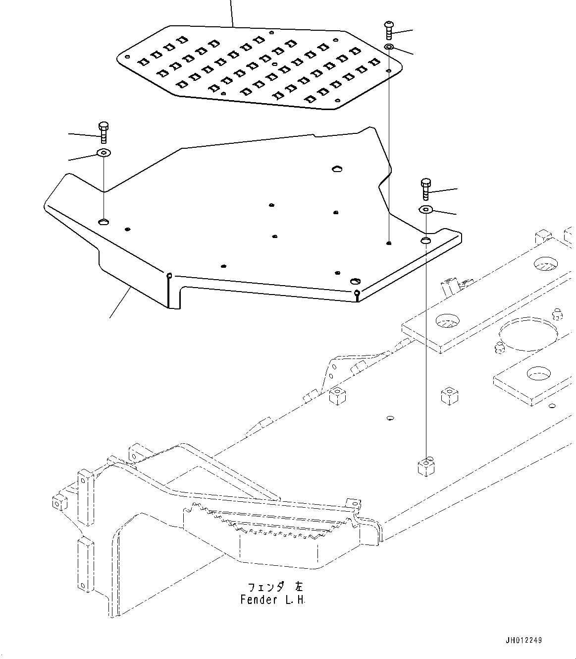 Komatsu parts book diagram for D155AX-8E0 S/N 110001-UP: FENDER RELATED PARTS, STEP, L.H.(#100001-)