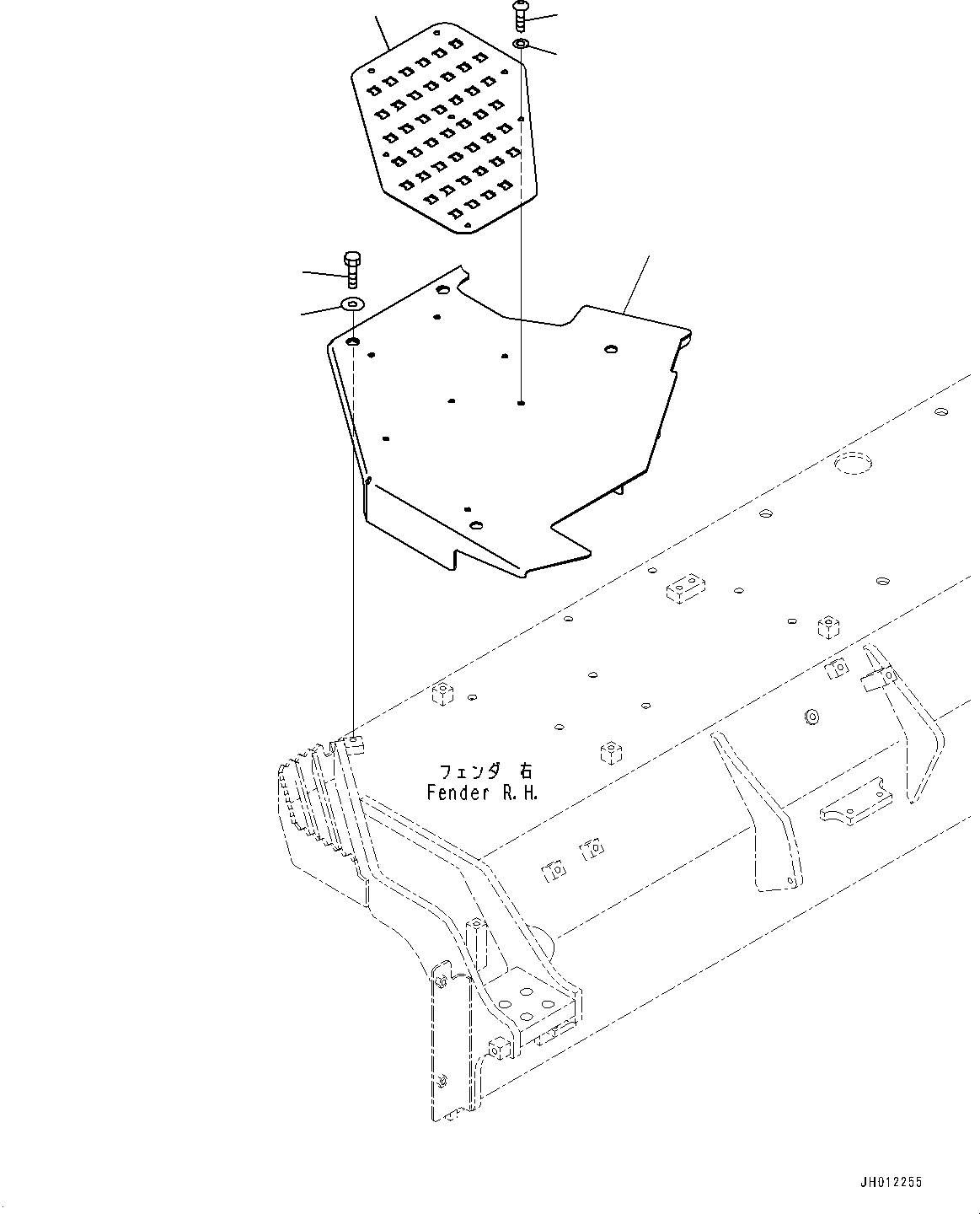 Komatsu parts book diagram for D155AX-8E0 S/N 110001-UP: FENDER RELATED PARTS, STEP, R.H.(#100001-)