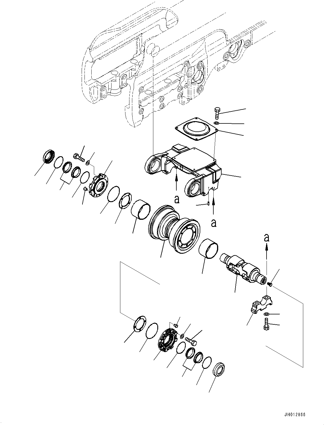 Bulldozers Komatsu / D155AX-8 S/N 110001-UP(1002364c) / Track Frame, 1st Bogie and Track Roller, L.H.(#100722-)(R005004 : R2100-001002B)