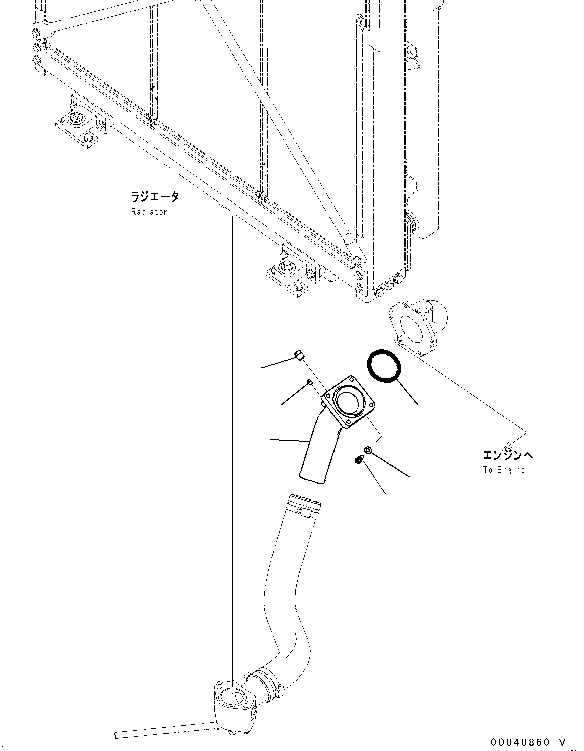 Komatsu parts book diagram for D375A-6 S/N 62001-UP (Mining Specification): COOLING PIPING, COOLING OUTLINE ENGINE SIDE(#60001-)