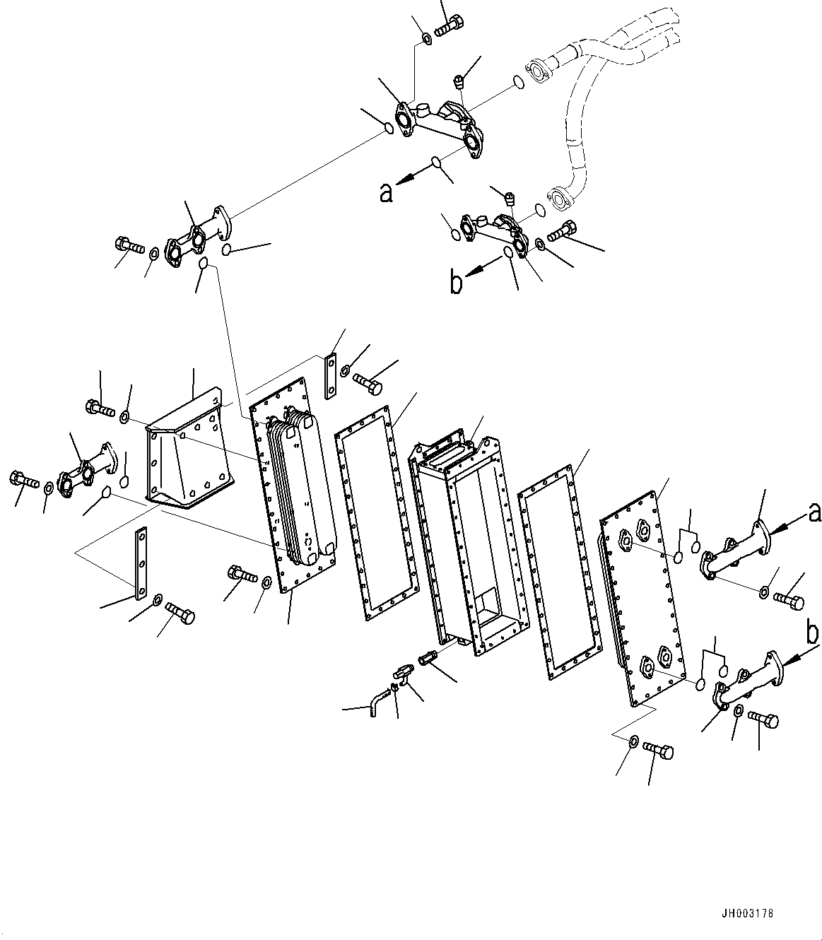 Komatsu parts book diagram for D375A-6 S/N 62001-UP (Mining Specification): POWER TRAIN OIL COOLER PIPING, OIL COOLER (ENGINE OIL PAN AND COOLANT HEATER)(#60001-)