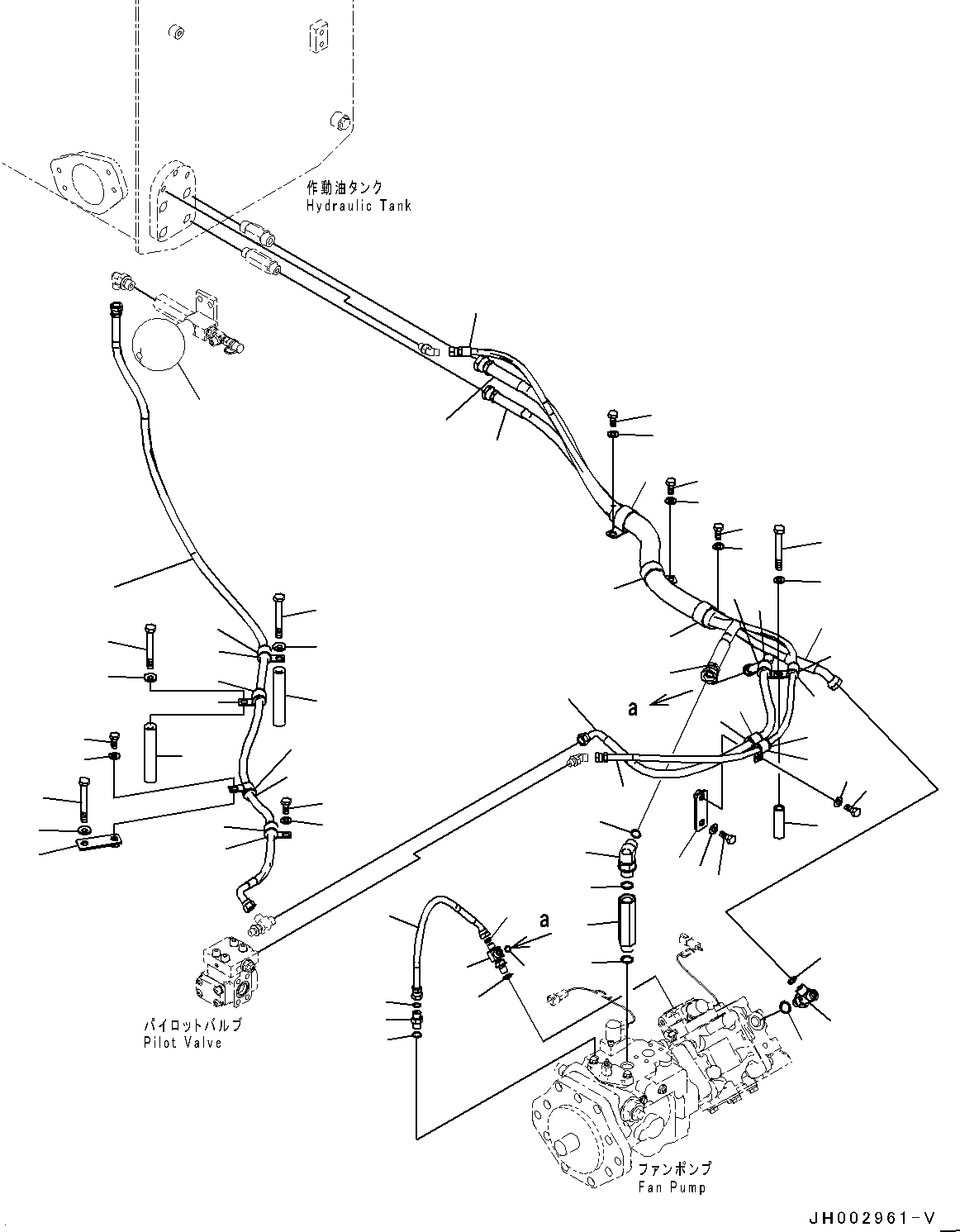 Komatsu parts book diagram for D375A-6 S/N 62001-UP (Mining Specification): COOLING FAN DRIVE PIPING, DRAIN PIPING (ENGINE OIL PAN AND COOLANT HEATER)(#60001-60340)