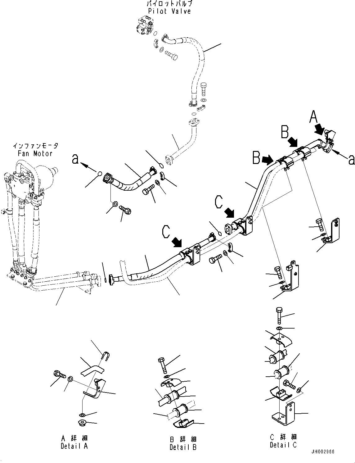 Komatsu parts book diagram for D375A-6 S/N 62001-UP (Mining Specification): COOLING FAN DRIVE PIPING, FAN MOTOR DELIVERY PIPING (1/2)(#60001-)