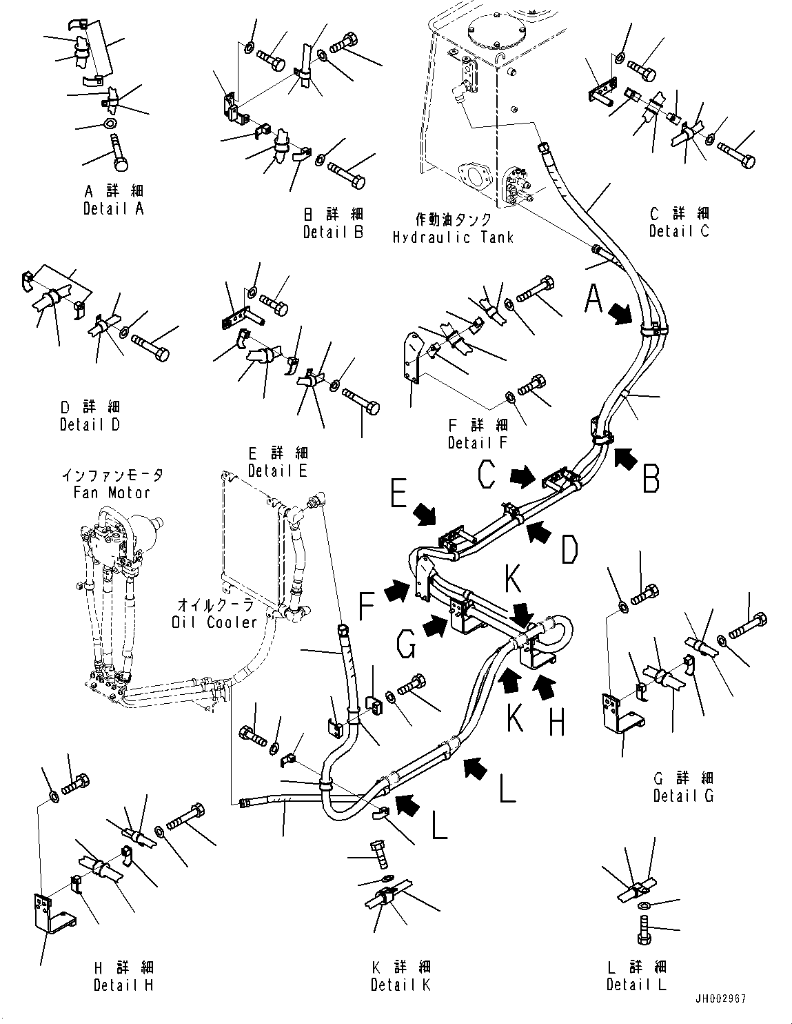 Komatsu parts book diagram for D375A-6 S/N 62001-UP (Mining Specification): COOLING FAN DRIVE PIPING, FAN MOTOR RETURN AND DRAIN PIPING(#60001-)