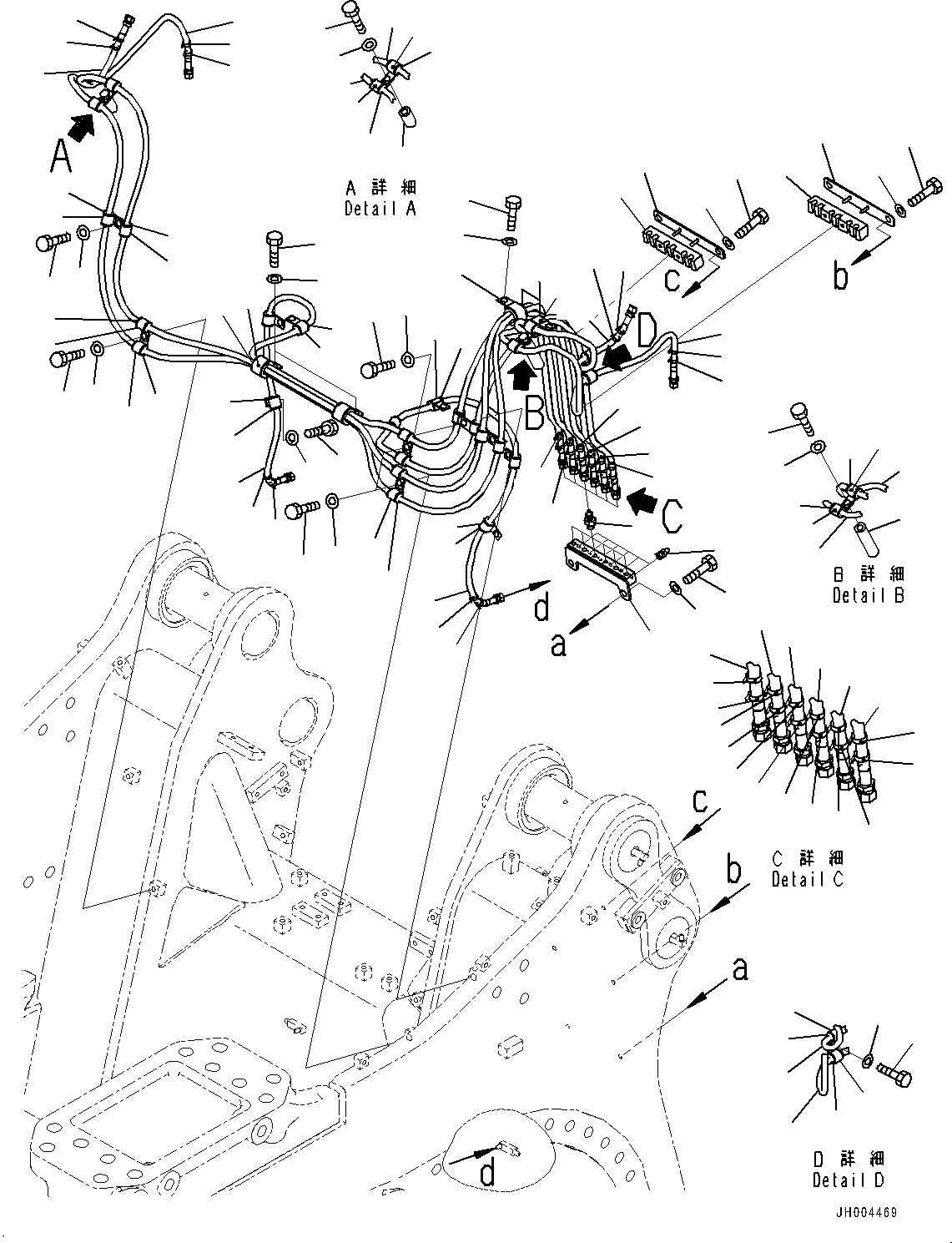 Komatsu parts book diagram for D375A-6 S/N 62001-UP (Mining Specification): RIPPER MOUNTING PIN, REMOTE GREASE PIPING (1/2)(#62001-)