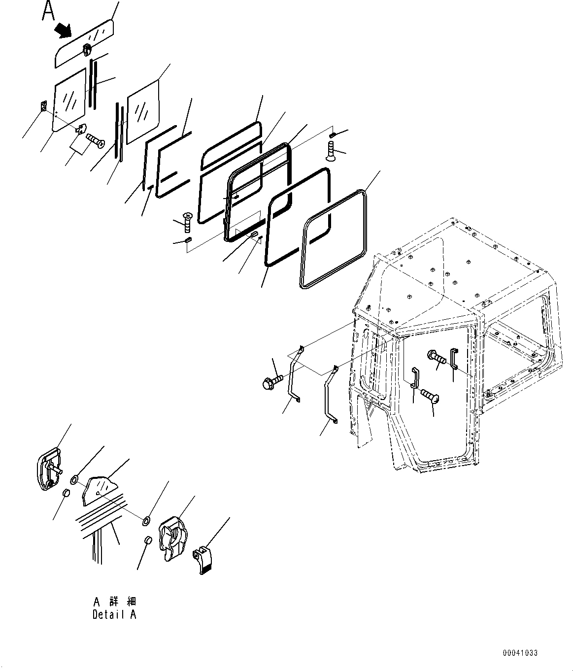 Komatsu parts book diagram for D375A-6 S/N 62001-UP (Mining Specification): CAB, WINDOW SASH (2/2)(#62001-)