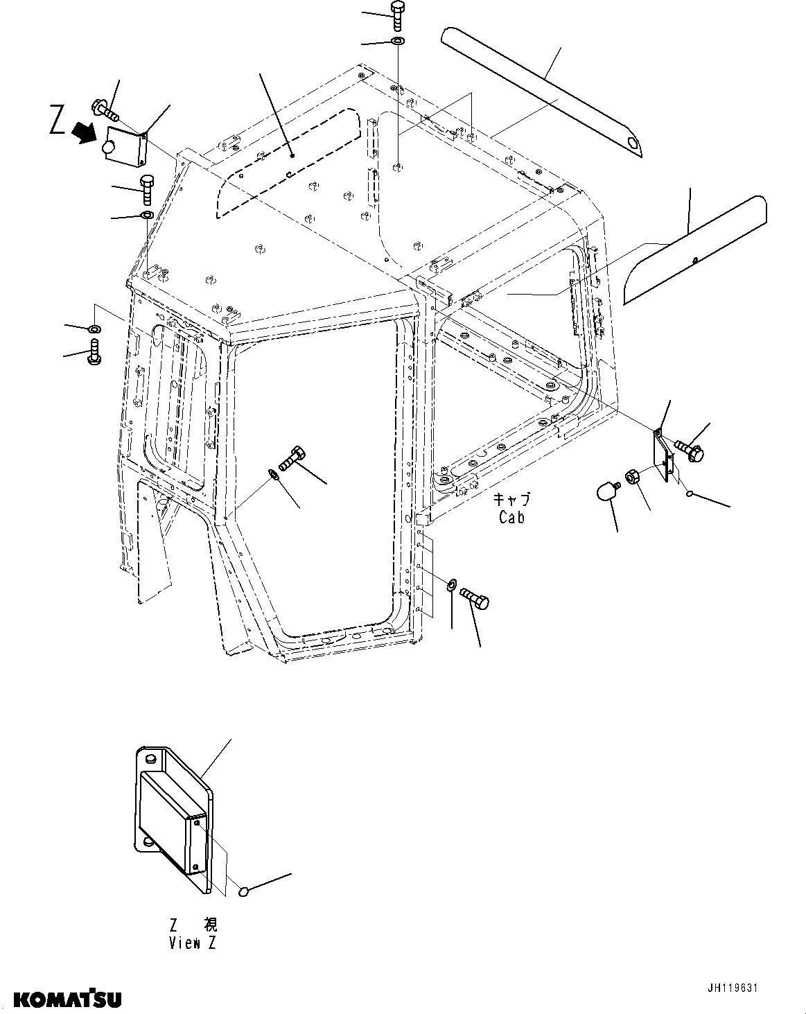 Komatsu parts book diagram for D375A-6 S/N 62001-UP (Mining Specification): CAB, OPEN LOCK STOPPER(#62001-)