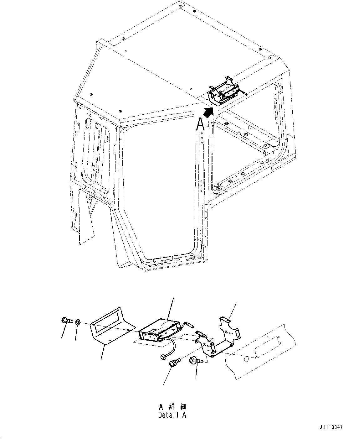 Komatsu parts book diagram for D375A-6 S/N 62001-UP (Mining Specification): RADIO ANTENNA AND SPEAKER, AM-FM RADIO AND CASSETTE STEREO(#62001-)