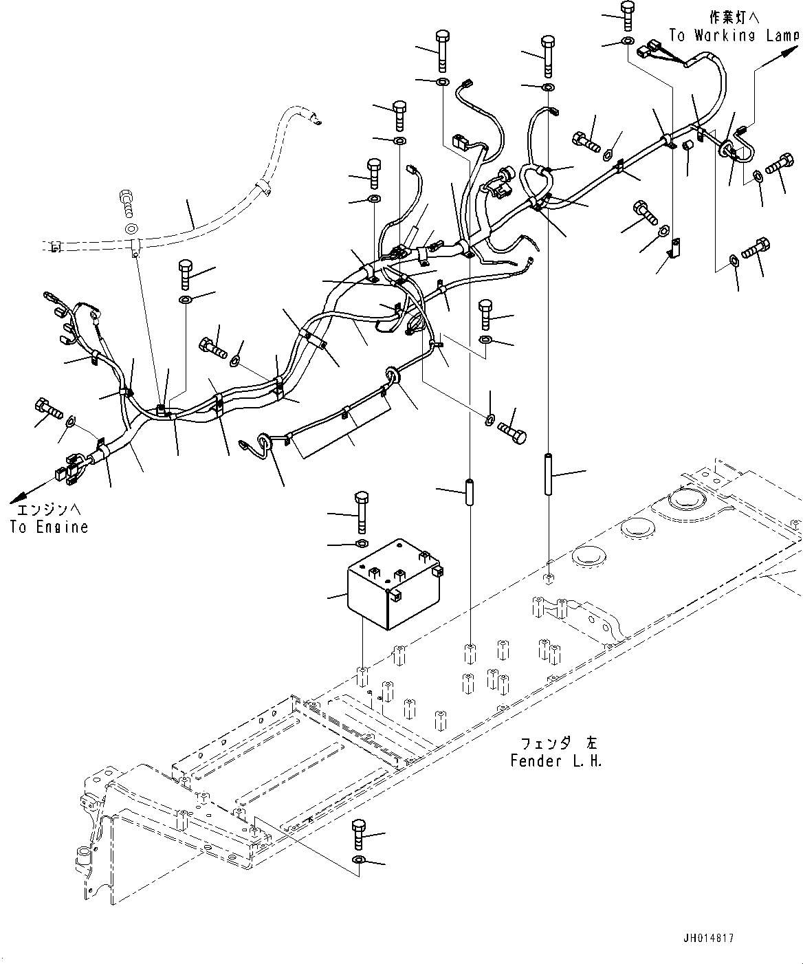 Komatsu parts book diagram for D375A-6 S/N 62001-UP (Mining Specification): FENDER, WIRING HARNESS, L.H.(#62001-)