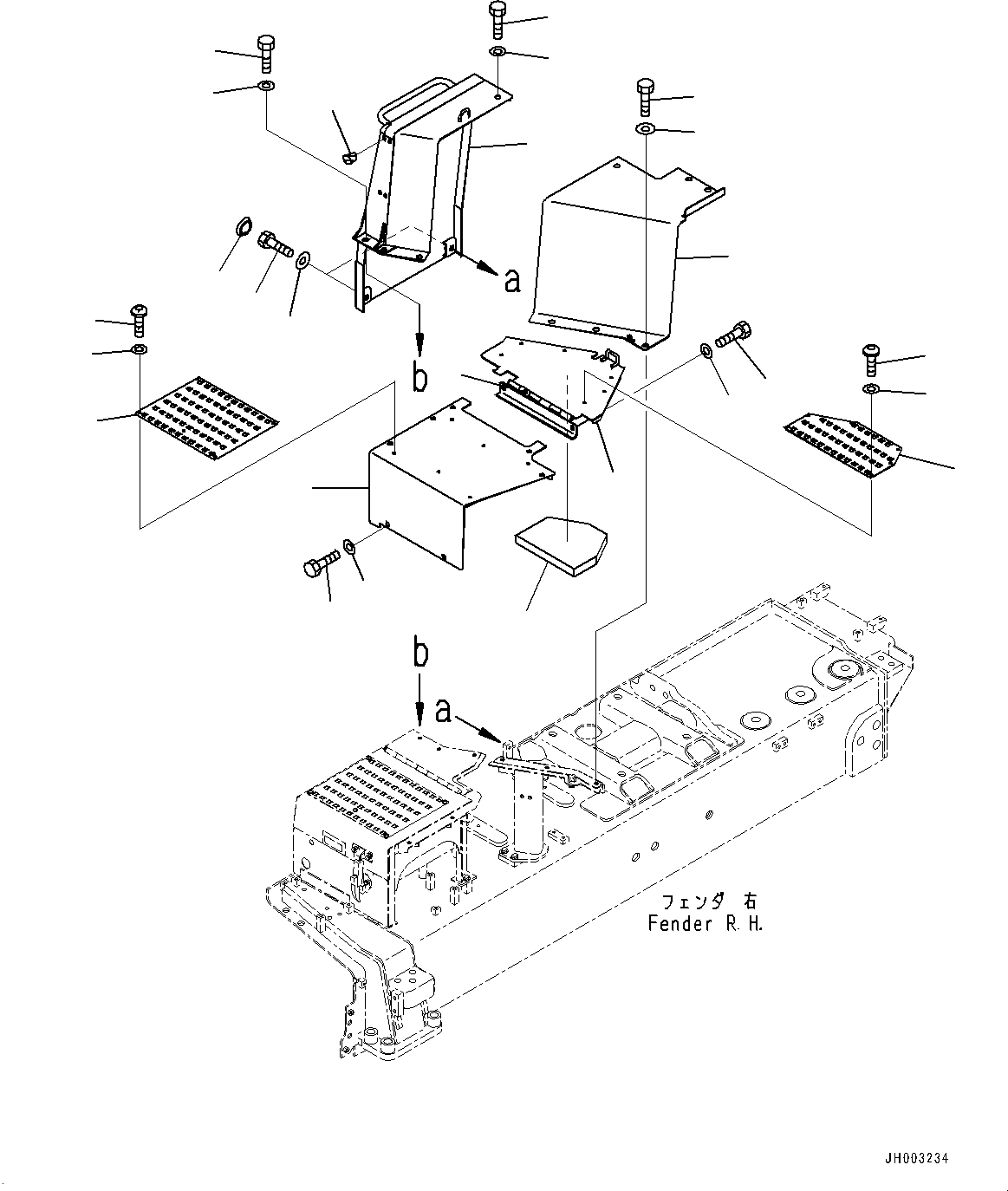 Komatsu parts book diagram for D375A-6 S/N 62001-UP (Mining Specification): FENDER RELATED PARTS, FENDER COVER R.H.(#60001-)