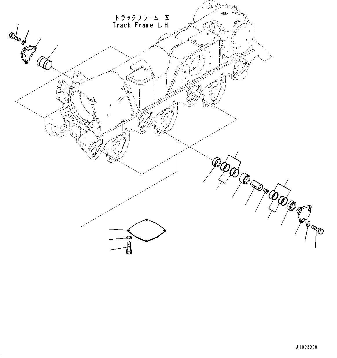 Komatsu parts book diagram for D375A-6 S/N 62001-UP (Mining Specification): TRACK FRAME, 2ND, 3RD AND 4TH BOGIE MOUNTING, L.H. (COLD AREA SPECIFICATION A (-30 DEG C))(#60001-)