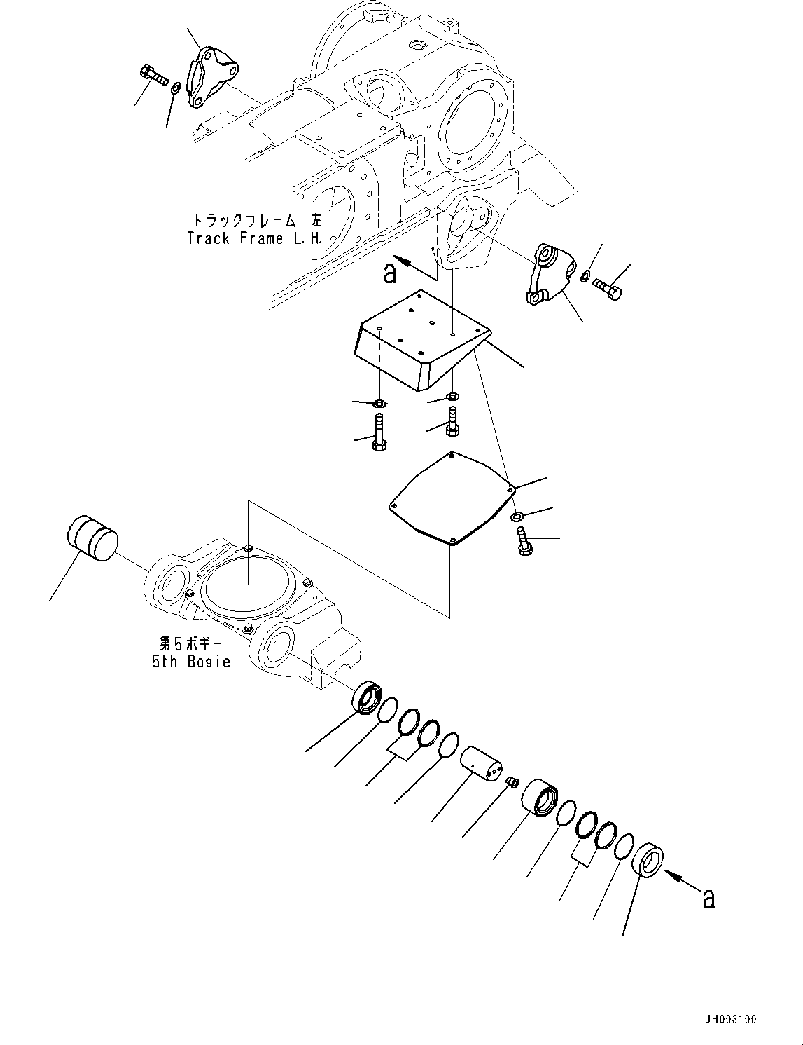Komatsu parts book diagram for D375A-6 S/N 62001-UP (Mining Specification): TRACK FRAME, 5TH BOGIE AND TRACK ROLLER, L.H. (2/2) (COLD AREA SPECIFICATION A (-30 DEG C))(#60001-)
