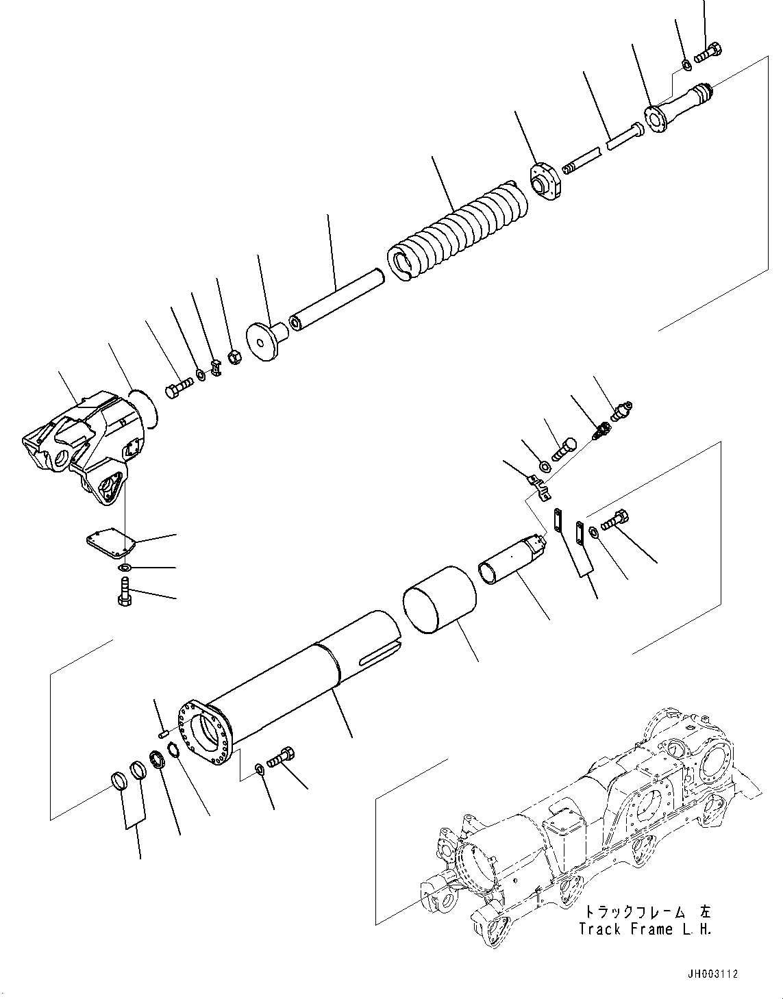 Komatsu parts book diagram for D375A-6 S/N 62001-UP (Mining Specification): TRACK FRAME, RECOIL SPRING, L.H. (COLD AREA SPECIFICATION A (-30 DEG C))(#60001-)