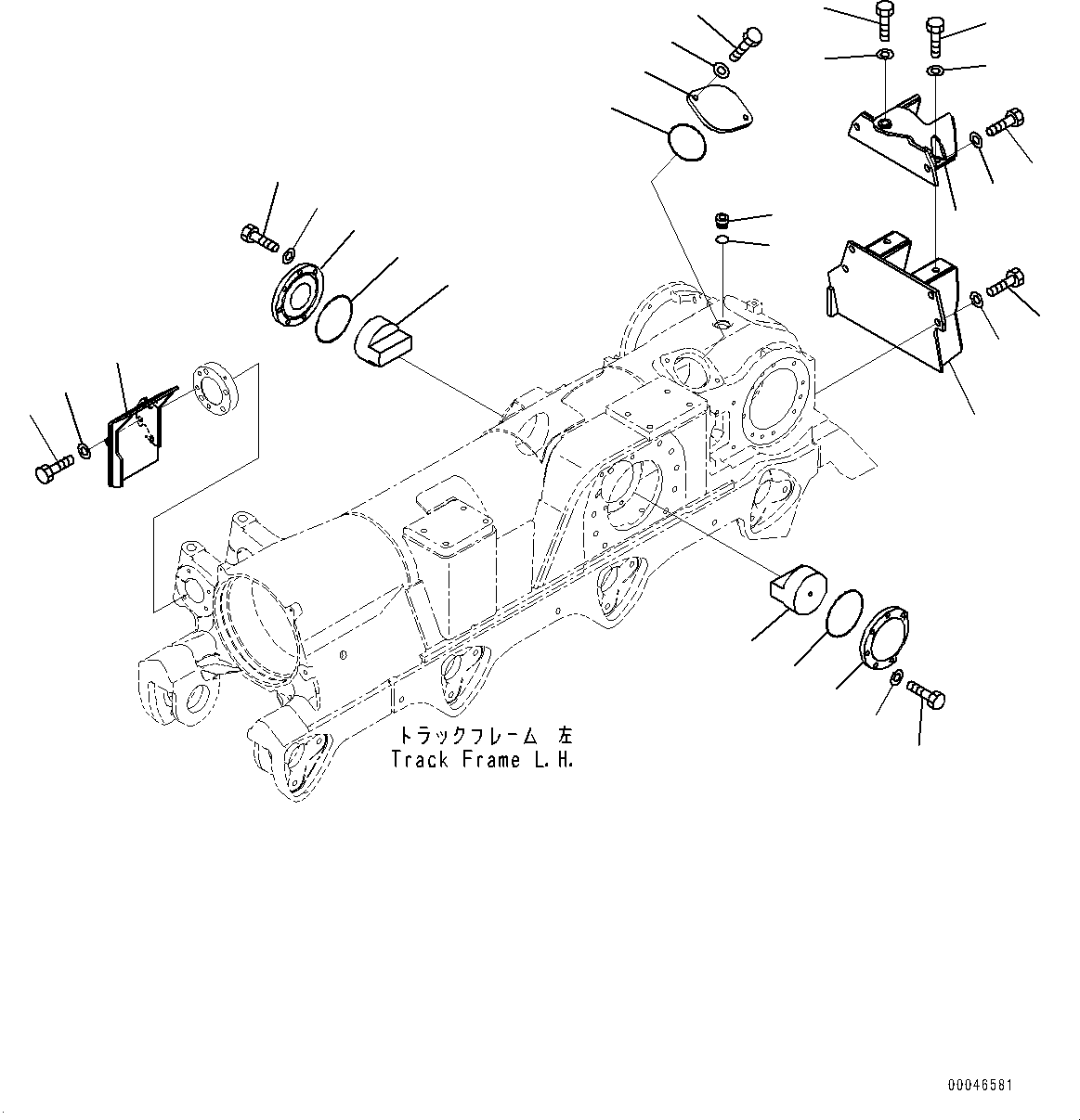 Komatsu parts book diagram for D375A-6 S/N 62001-UP (Mining Specification): TRACK FRAME, REAR COVER AND CUSHION MOUNTING, L.H.(#60001-)