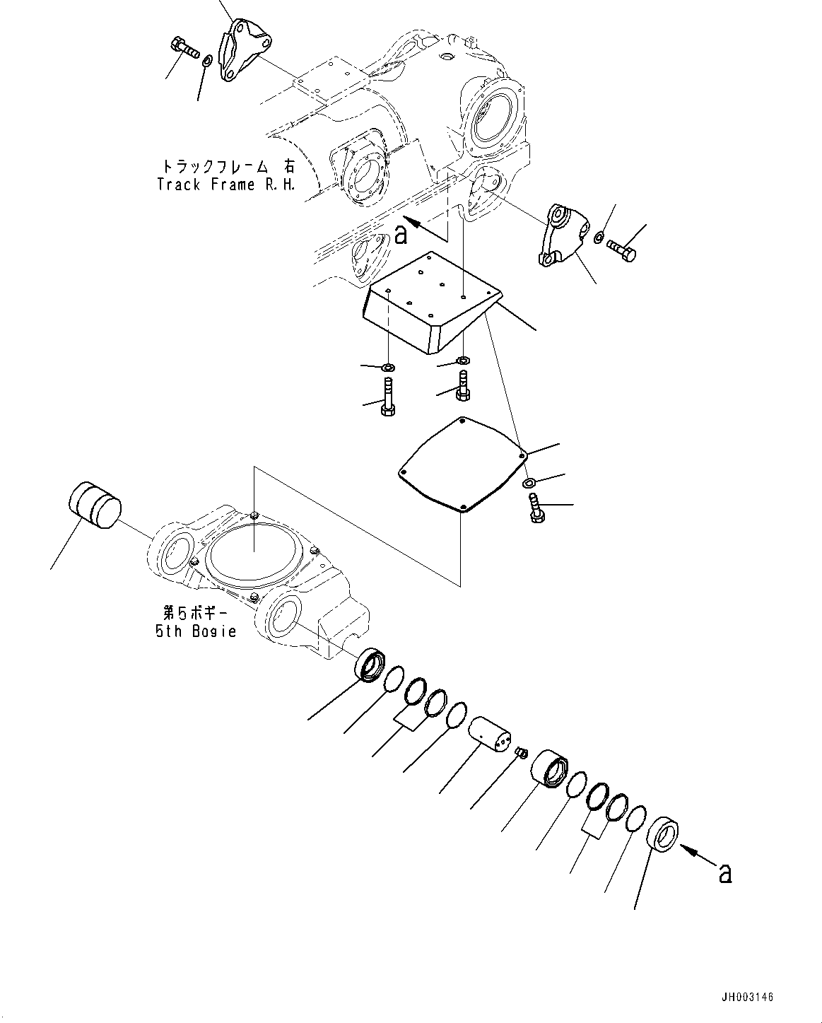 Komatsu parts book diagram for D375A-6 S/N 62001-UP (Mining Specification): TRACK FRAME, 5TH BOGIE AND TRACK ROLLER, R.H. (2/2) (COLD AREA SPECIFICATION A (-30 DEG C))(#60001-)