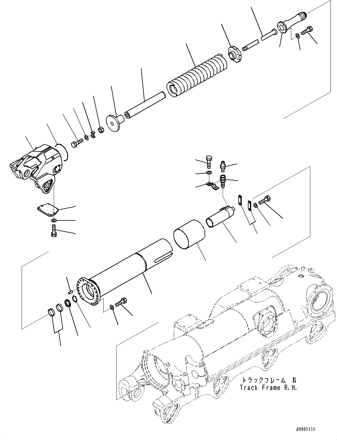 Komatsu parts book diagram for D375A-6 S/N 62001-UP (Mining Specification): TRACK FRAME, RECOIL SPRING, R.H. (COLD AREA SPECIFICATION A (-30 DEG C))(#60001-)