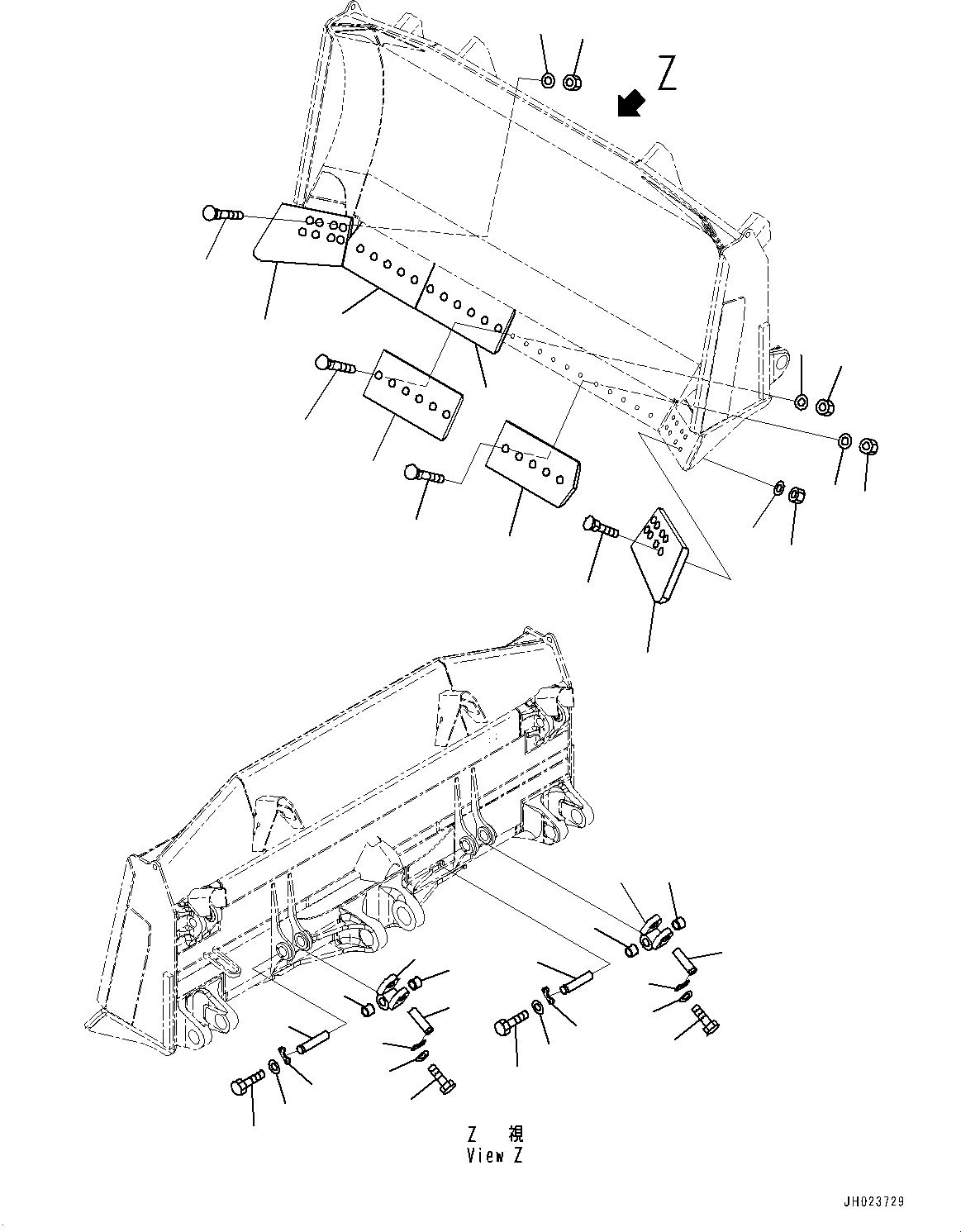Komatsu parts book diagram for D375A-6 S/N 62001-UP (Mining Specification): DOZER BLADE, CUTTING EDGE AND END BIT (SEMI U TYPE)(#60001-)