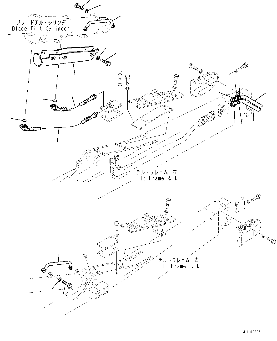 Komatsu parts book diagram for D375A-6 S/N 62001-UP (Mining Specification): DOZER BLADE TILT CYLINDER PIPING, (#60607-)