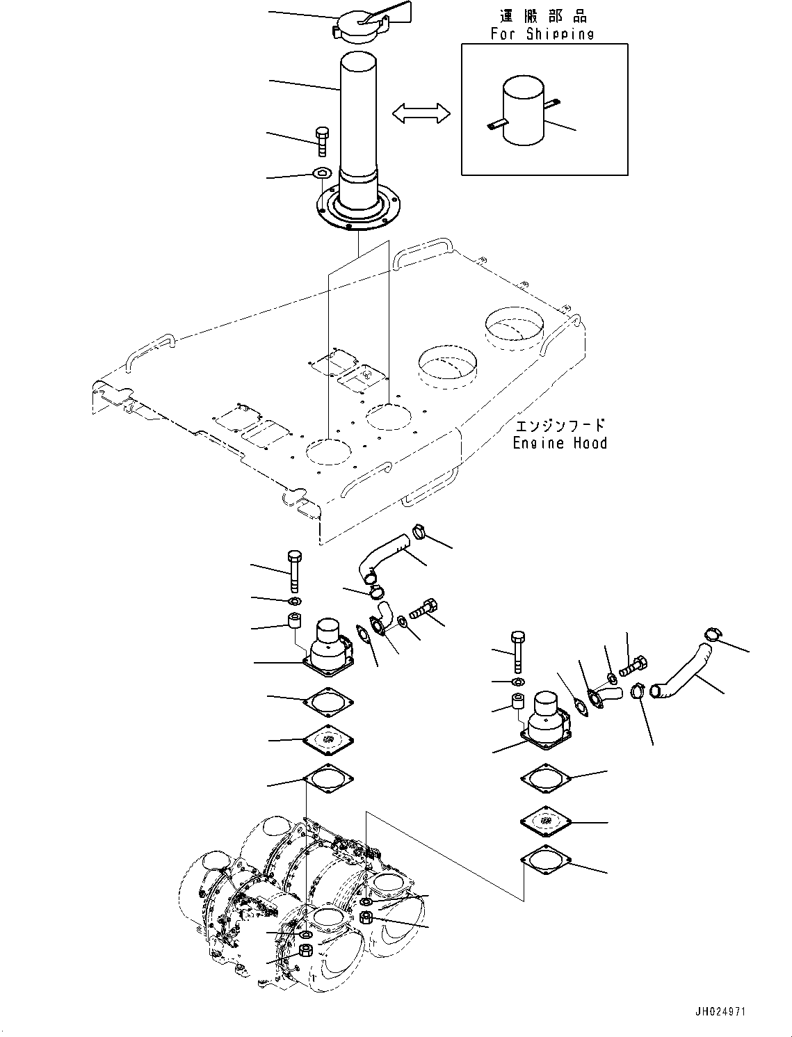 Komatsu parts book diagram for D375AI-8 S/N 81001-UP: EXHAUST MUFFLER, PIPE(#81001-)