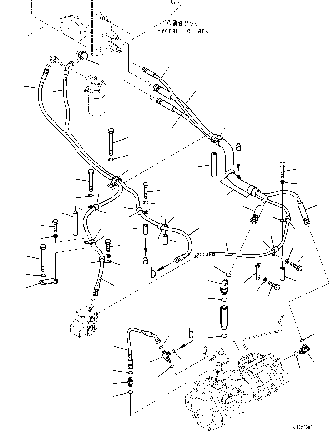 Komatsu parts book diagram for D375AI-8 S/N 81001-UP: COOLING FAN DRIVE PIPING, DRAIN PIPING(#80223-)