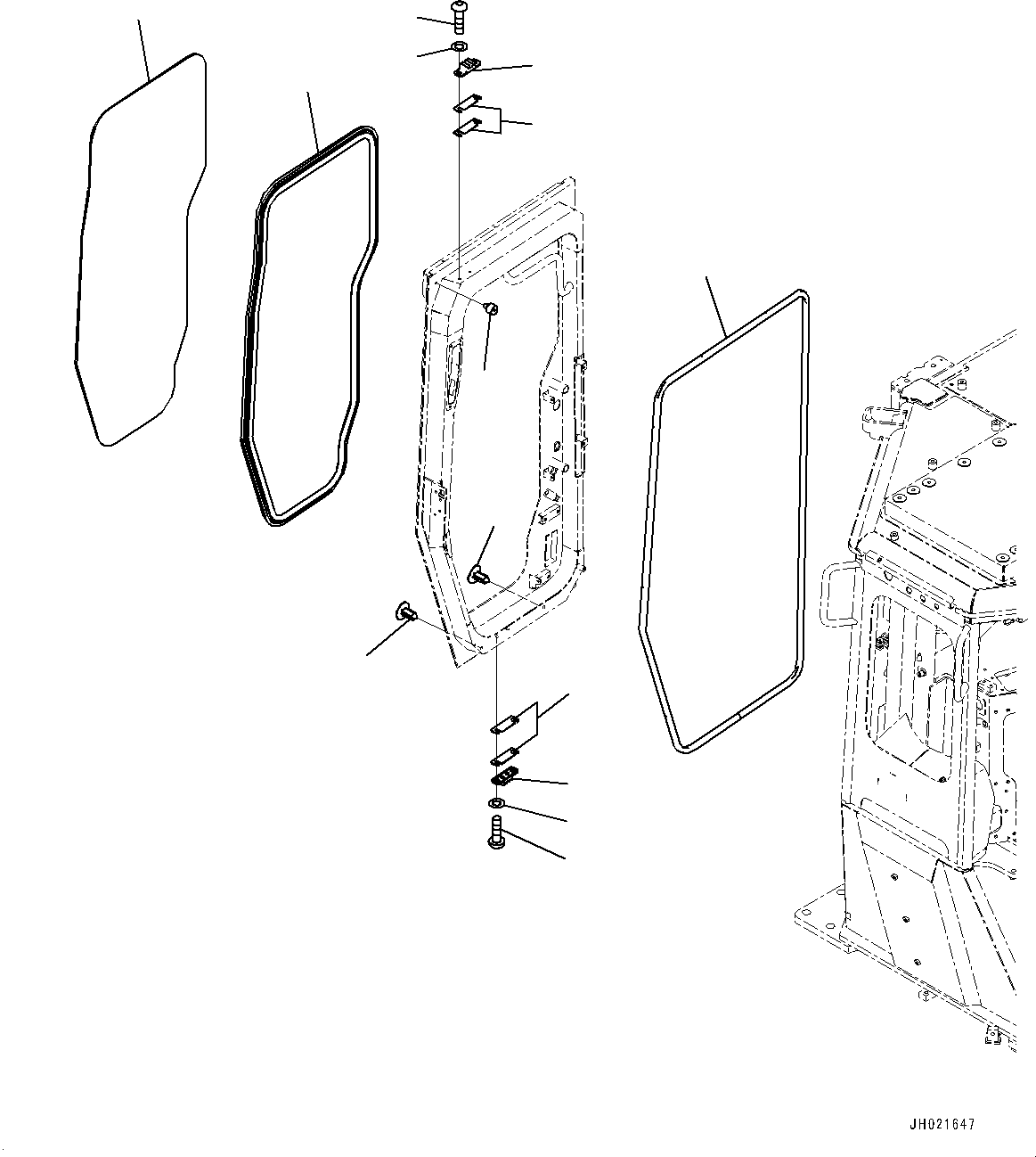 Komatsu parts book diagram for D375AI-8 S/N 81001-UP: CAB, DOOR DAMPER AND WINDOW, R.H.(#81001-)