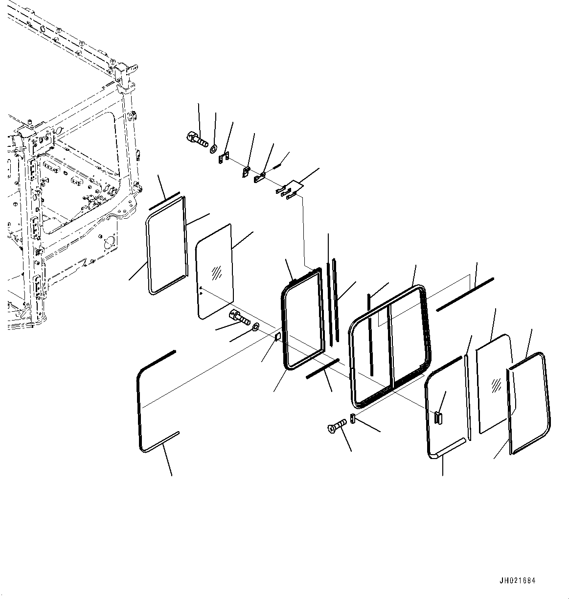 Komatsu parts book diagram for D375AI-8 S/N 81001-UP: CAB, SASH TYPE GLASS WINDOW, L.H.(#81001-)
