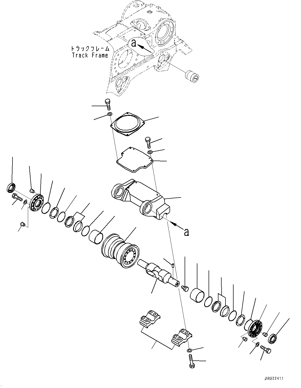 Komatsu parts book diagram for D375AI-8 S/N 81001-UP: TRACK FRAME, 5TH BOGIE AND TRACK ROLLER, L.H.(#80015-80093)