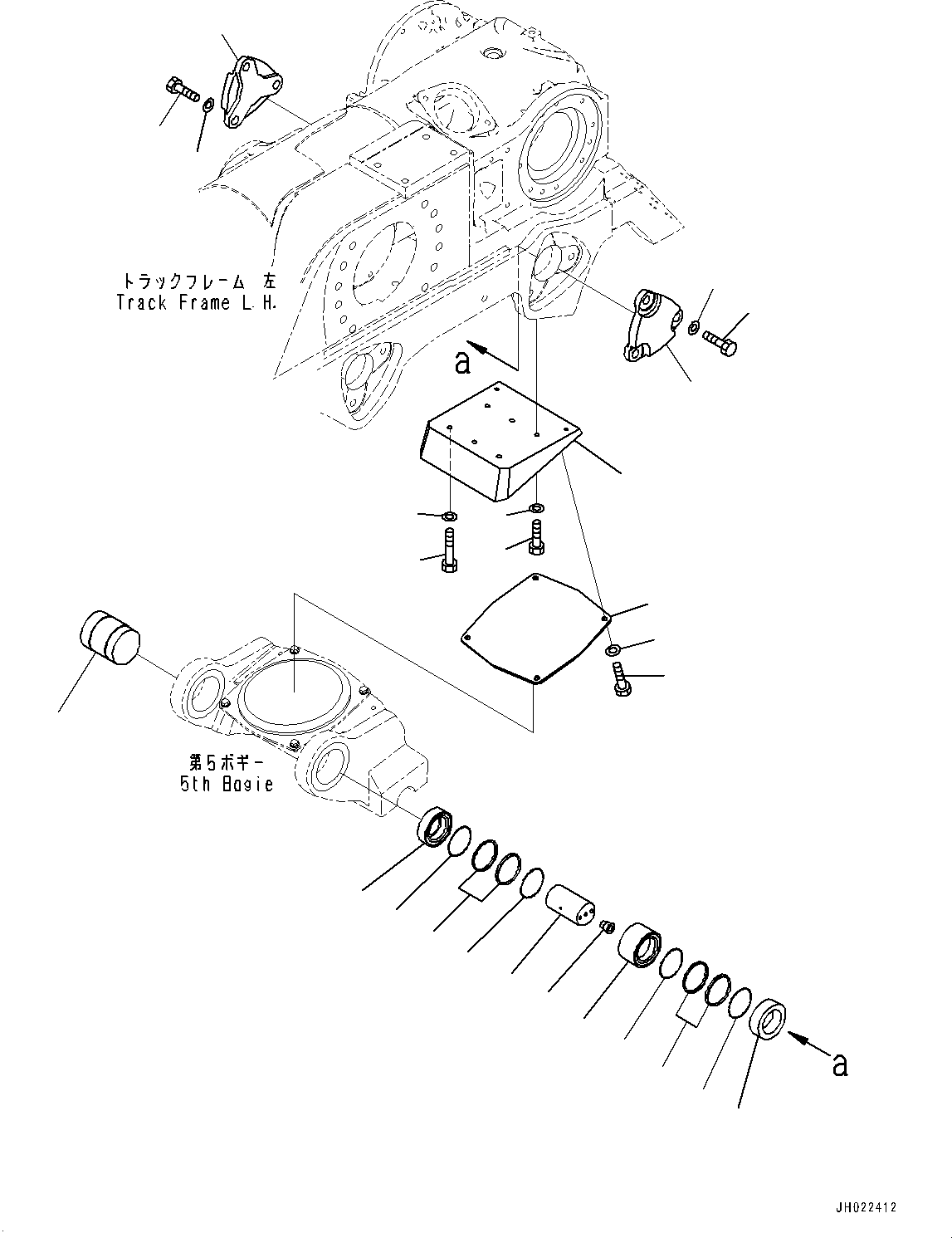 Komatsu parts book diagram for D375AI-8 S/N 81001-UP: TRACK FRAME, 5TH BOGIE MOUNTING, L.H. (COLD AREA SPECIFICATION A (-30 DEG C))(#80094-)