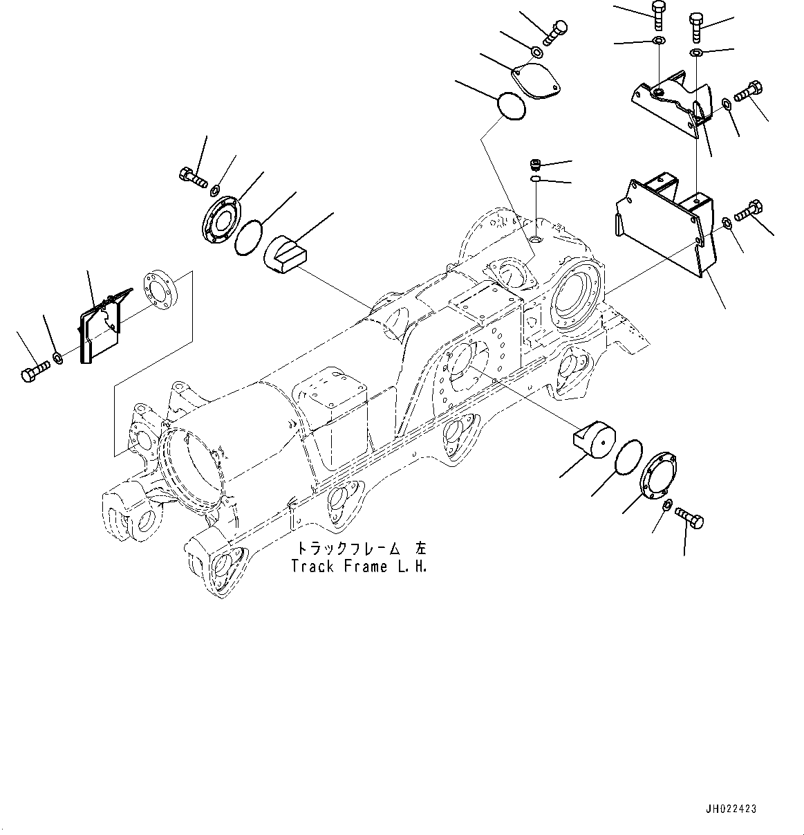 Komatsu parts book diagram for D375AI-8 S/N 81001-UP: TRACK FRAME, REAR COVER AND CUSHION MOUNTING, L.H.(#80015-80093)