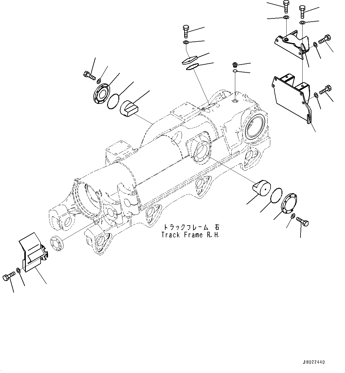 Komatsu parts book diagram for D375AI-8 S/N 81001-UP: TRACK FRAME, REAR COVER AND CUSHION MOUNTING, R.H.(#80015-)