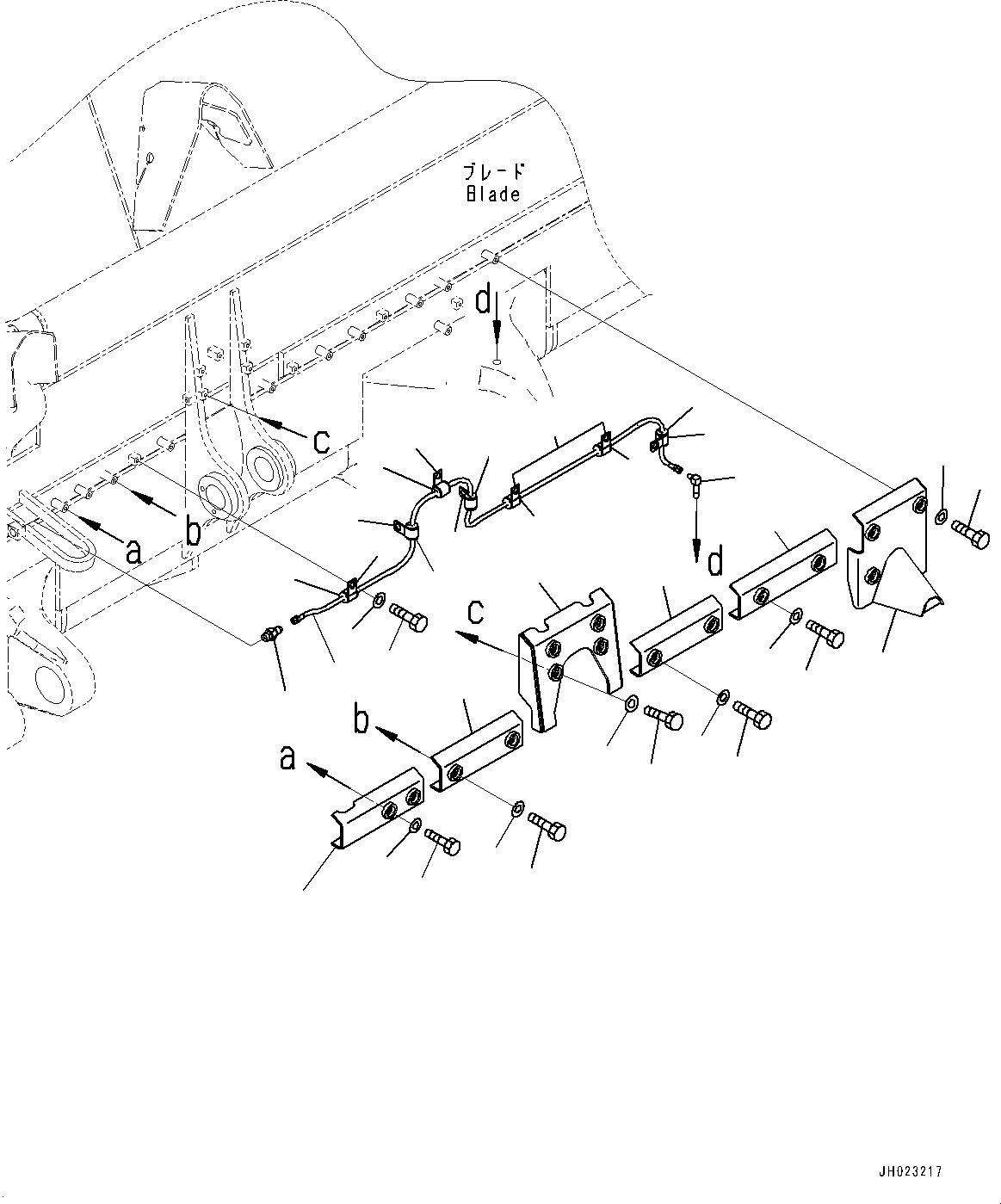 Komatsu parts book diagram for D375AI-8 S/N 81001-UP: DOZER BLADE, REMOTE GREASE PIPING(#80015-)