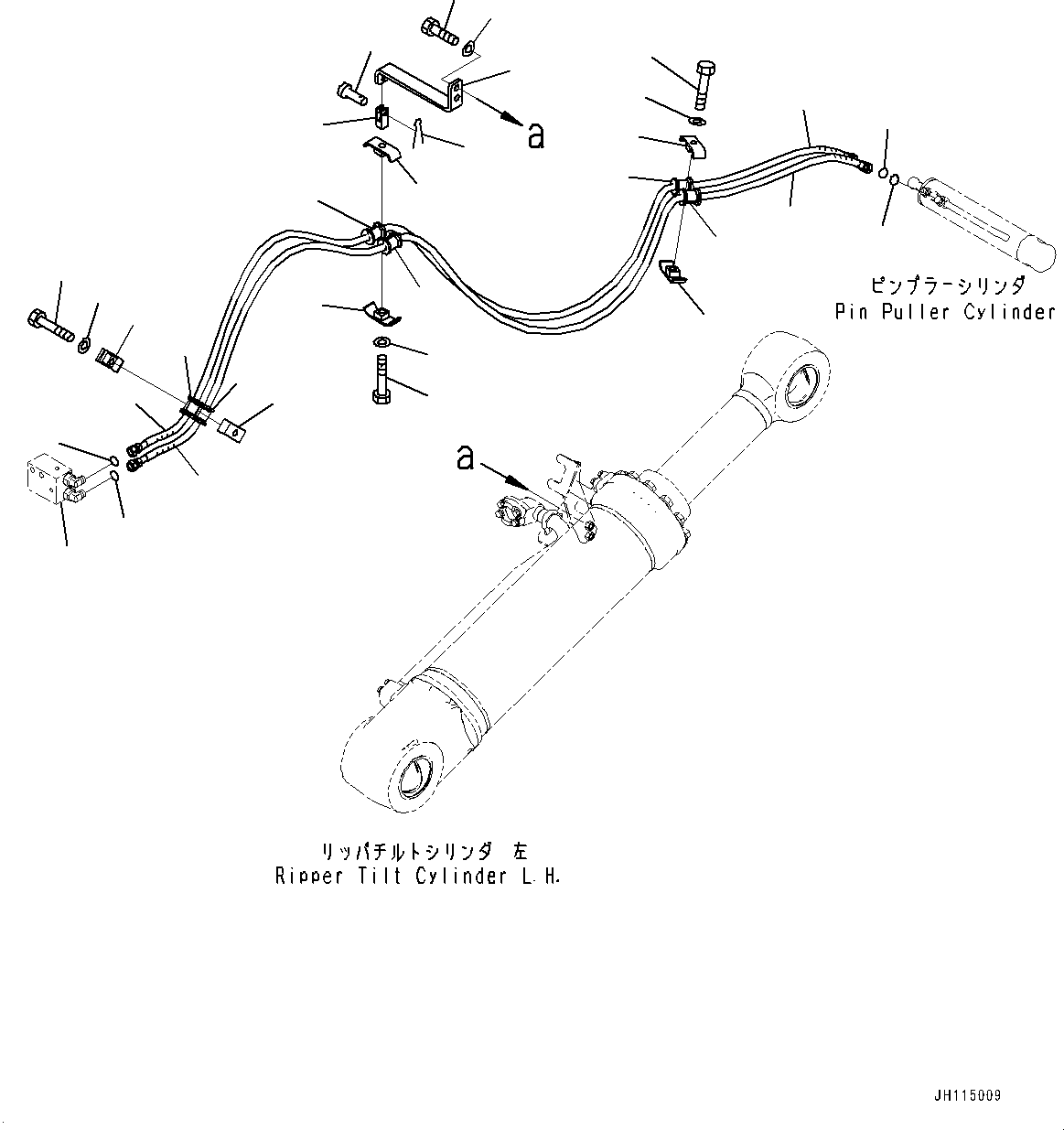 Komatsu parts book diagram for D375AI-8 S/N 81001-UP: RIPPER, PIN PULLER CYLINDER PIPING(#80015-)