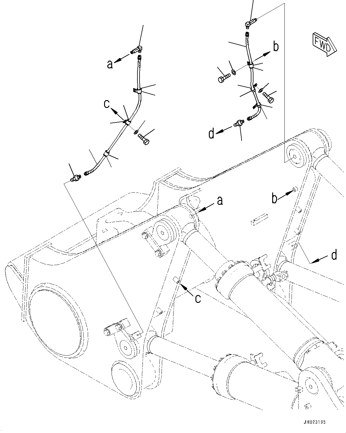Komatsu parts book diagram for D375AI-8 S/N 81001-UP: RIPPER, REMOTE GREASE PIPING (VARIABLE DIGGING ANGLE GIANT TYPE, CENTRALIZED LUBRICATION)(#80015-)