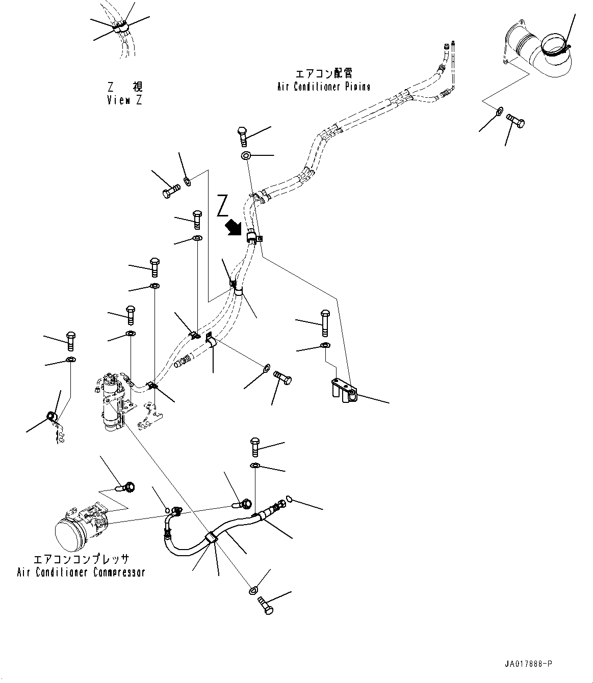 Komatsu parts book diagram for D85PX-18E0 S/N 26001-UP: AIR CONDITIONER COMPRESSOR, PIPING(#22001-)