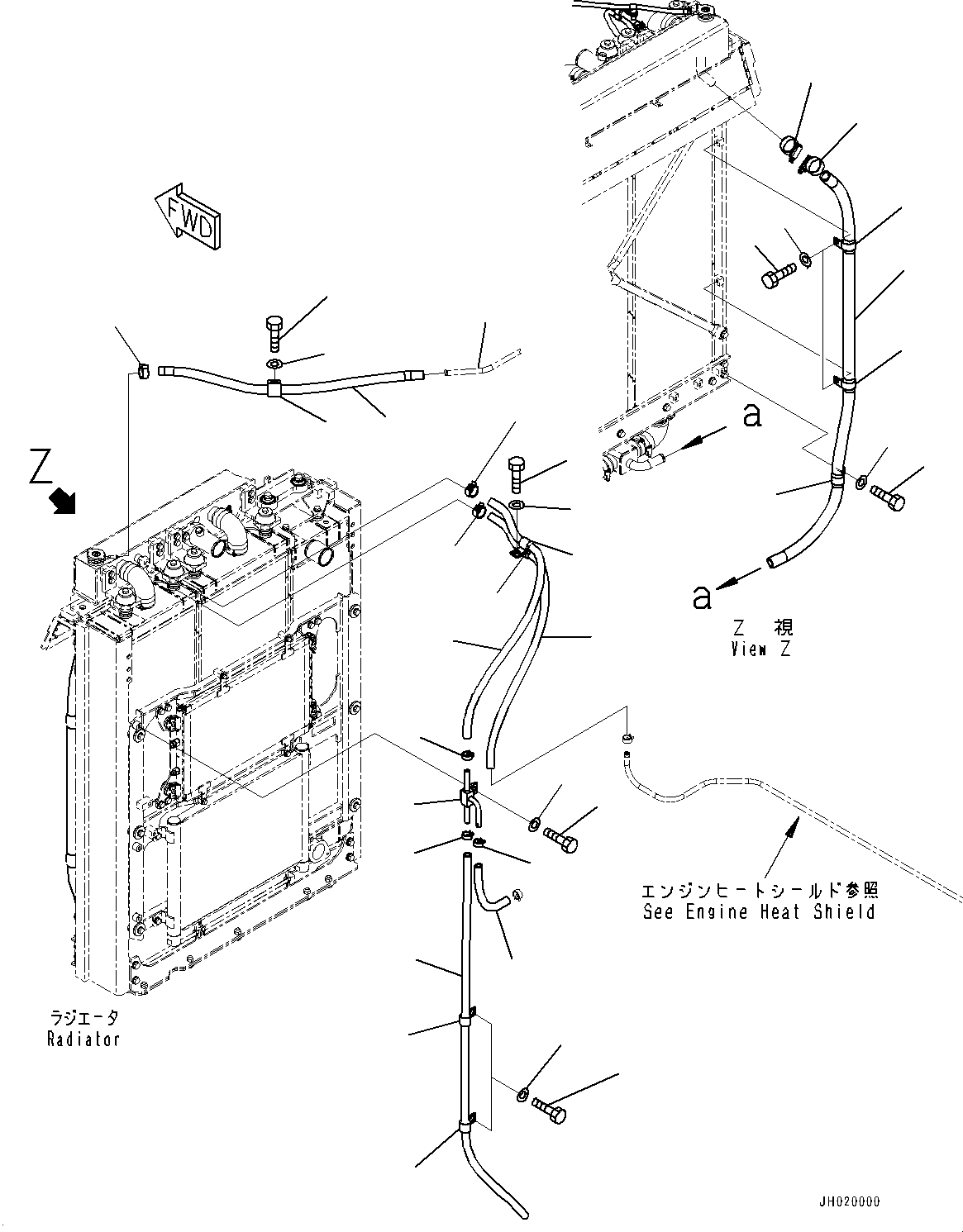 Komatsu parts book diagram for D85PX-18E0 S/N 26001-UP: COOLING SYSTEM, PIPING (1/3)(#23024-)