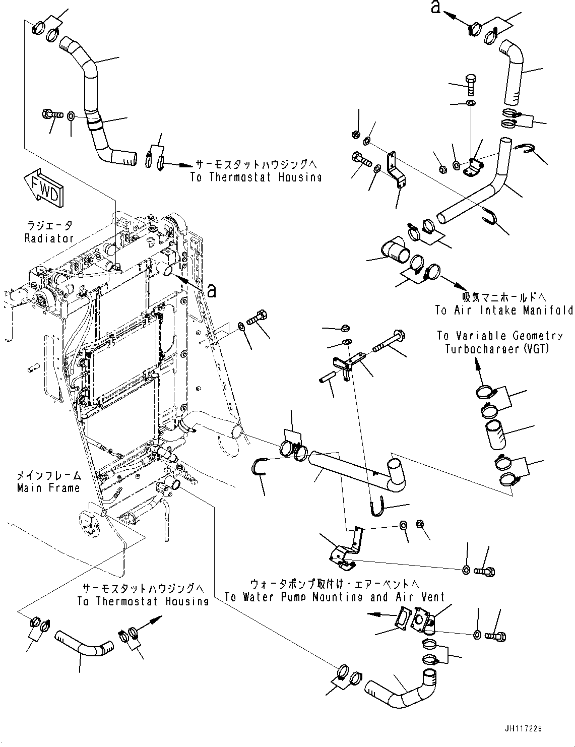 Komatsu parts book diagram for D85PX-18E0 S/N 26001-UP: COOLING PIPING, (#25158-)