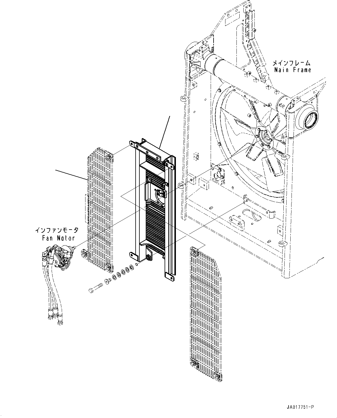 Komatsu parts book diagram for D85PX-18E0 S/N 26001-UP: COOLING FAN, SUPPORT(#22001-)