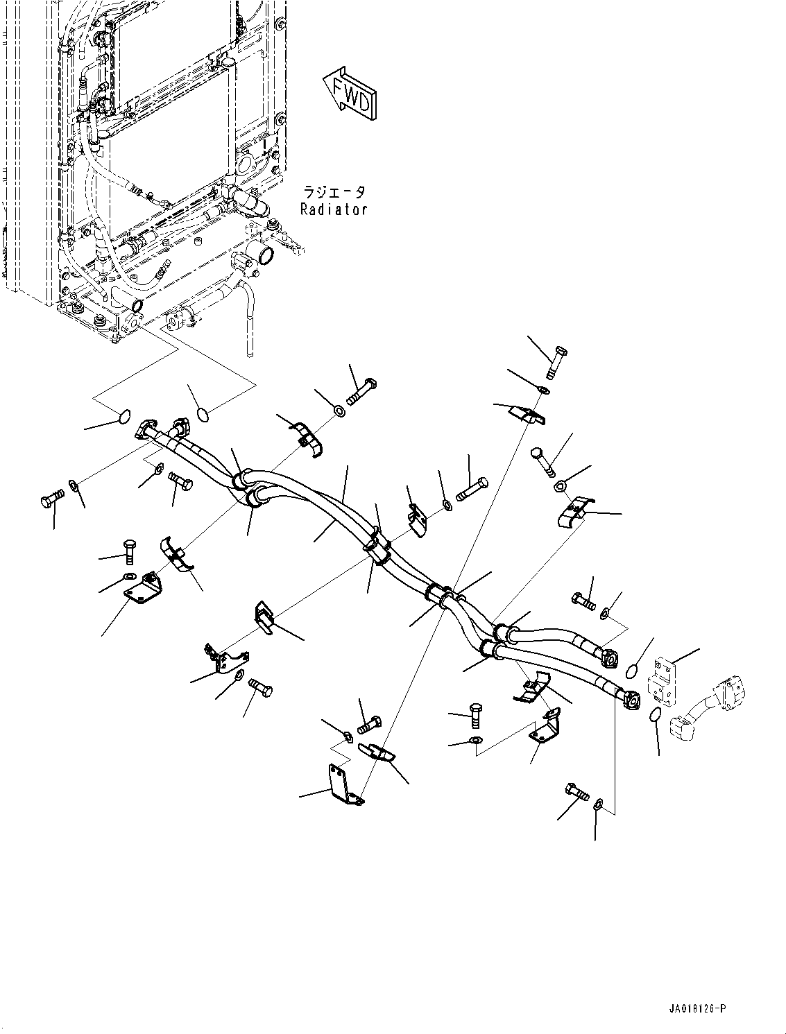 Komatsu parts book diagram for D85PX-18E0 S/N 26001-UP: POWER TRAIN OIL COOLER PIPING, (#22001-)